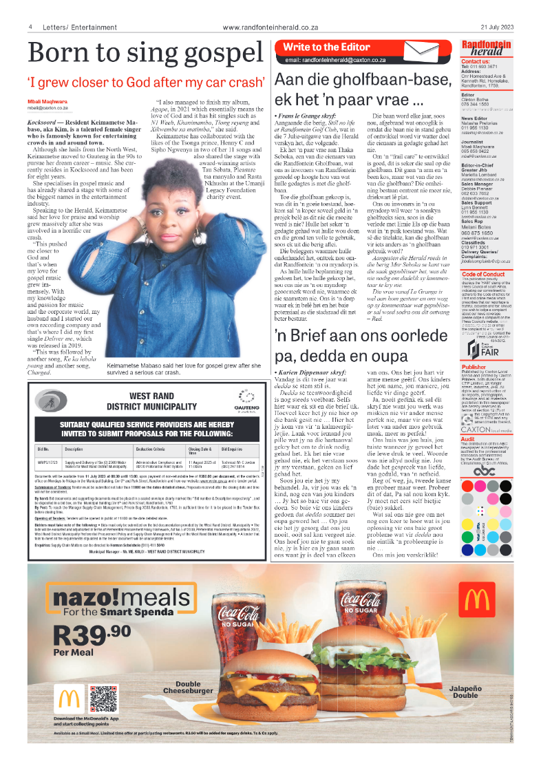 Randfontein Herald 21 July 2023 page 4