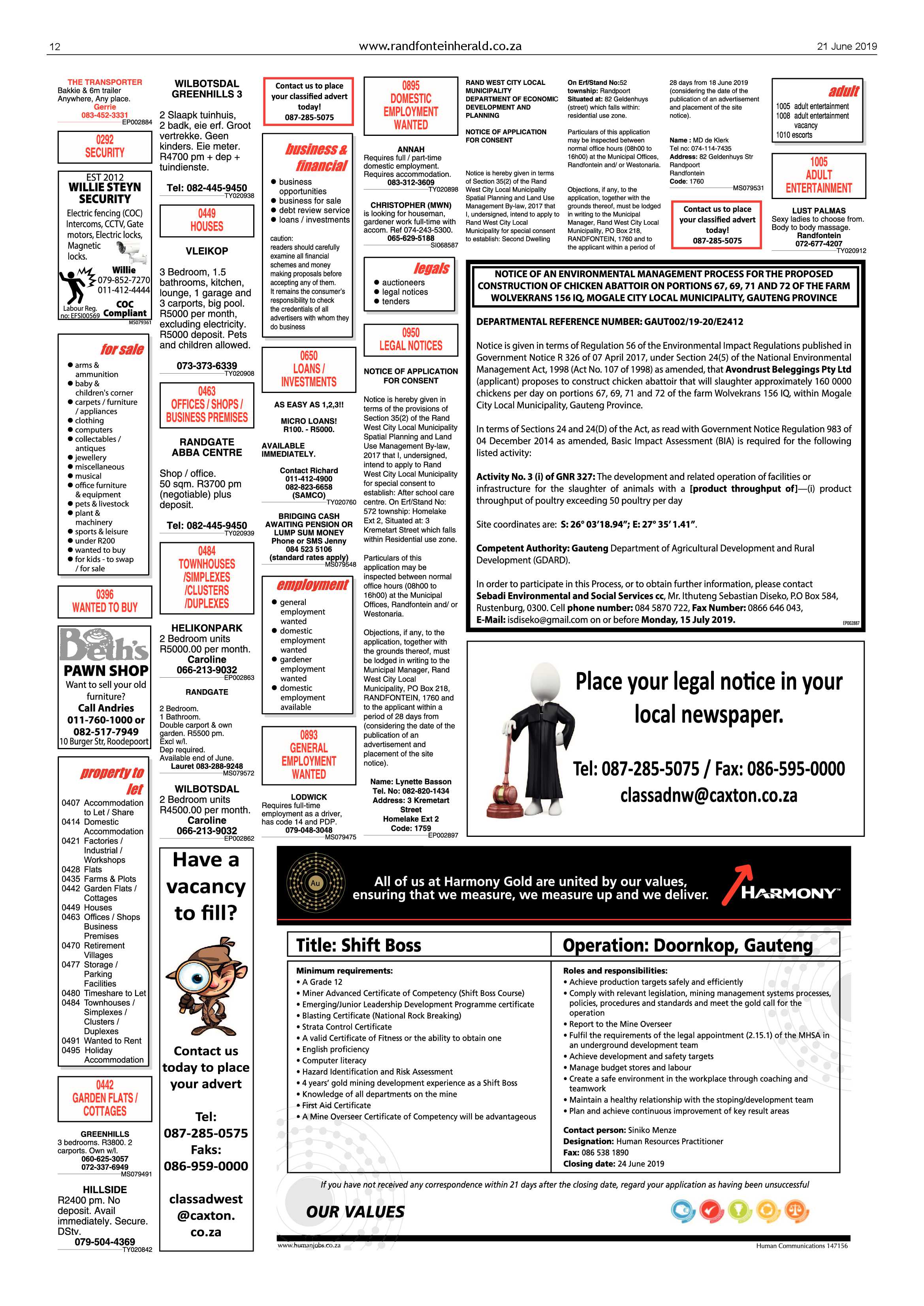 Randfontein Herald 21 June 2019 page 12