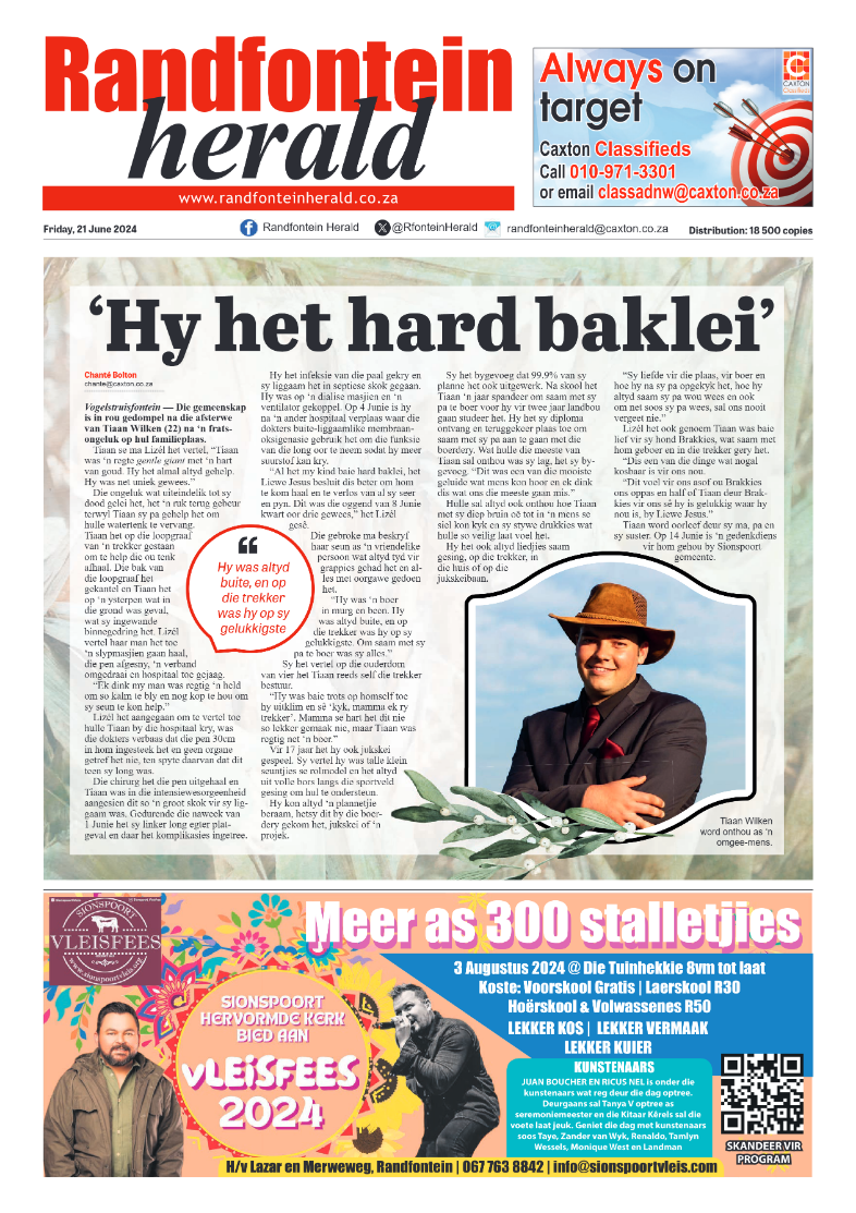 Randfontein Herald 21 June 2024 page 1