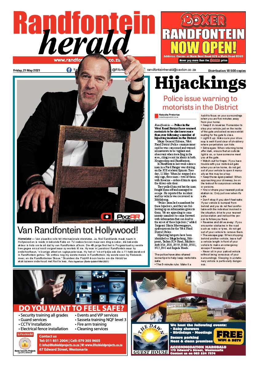 Randfontein Herald 21 May 2021 page 1