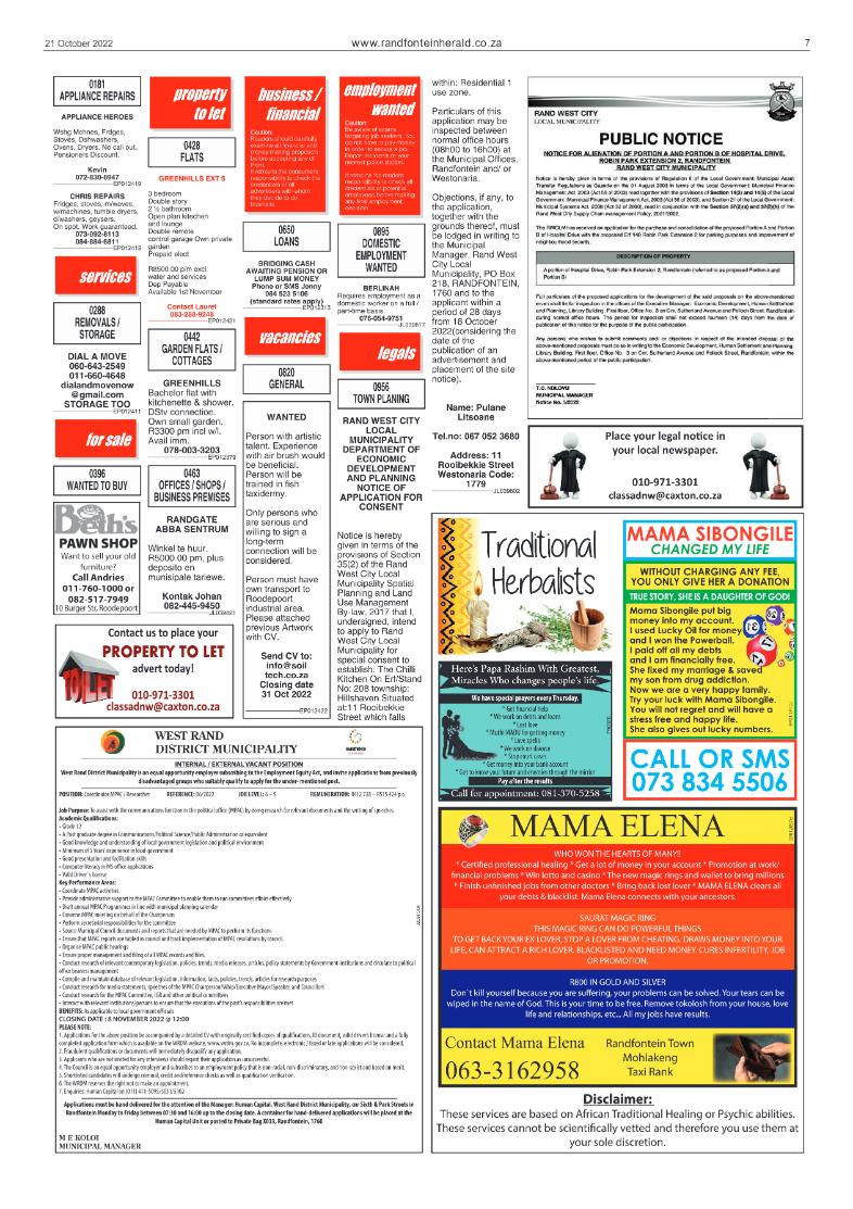 Randfontein Herald 21 October 2022 page 7