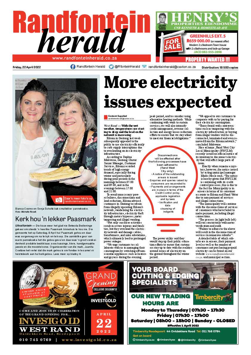 Randfontein Herald 22 April 2022 page 1