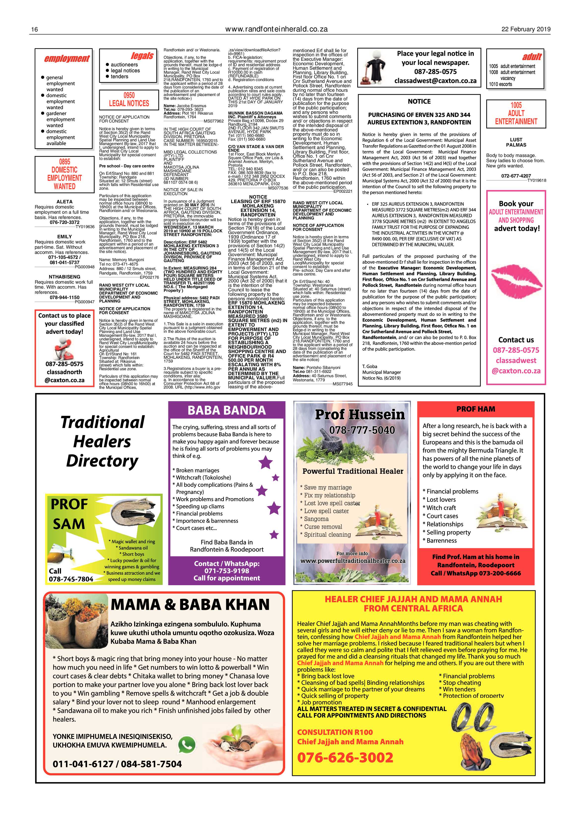 Randfontein Herald 22 February 2019 page 16