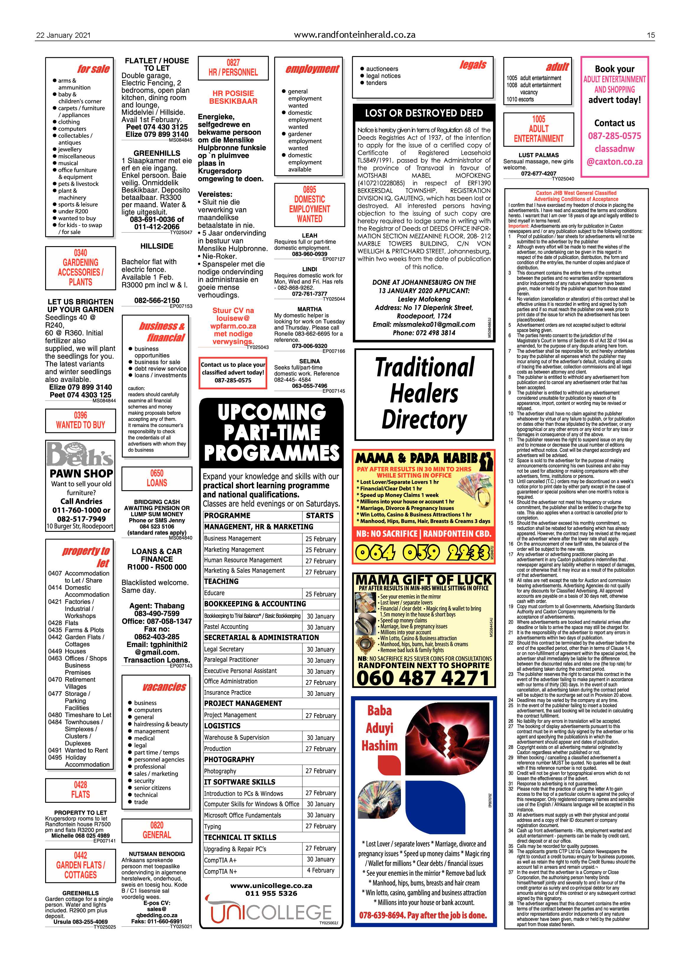 Randfontein Herald 22 January 2021 page 15