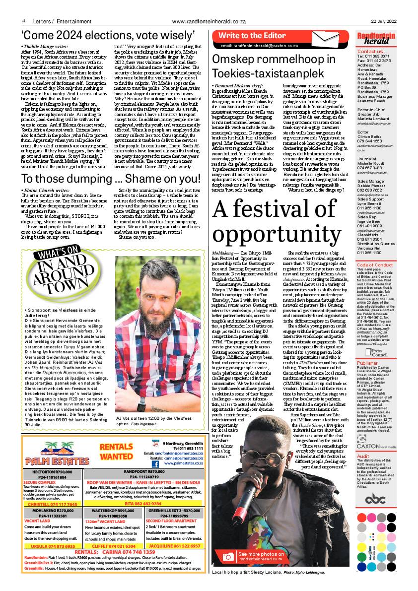 Randfontein Herald 22 July 2022 page 4