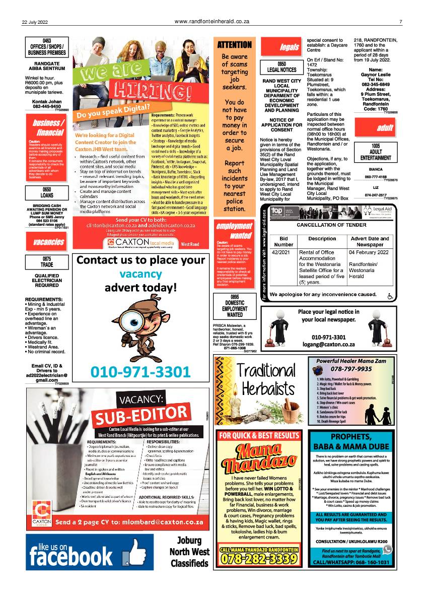 Randfontein Herald 22 July 2022 page 7