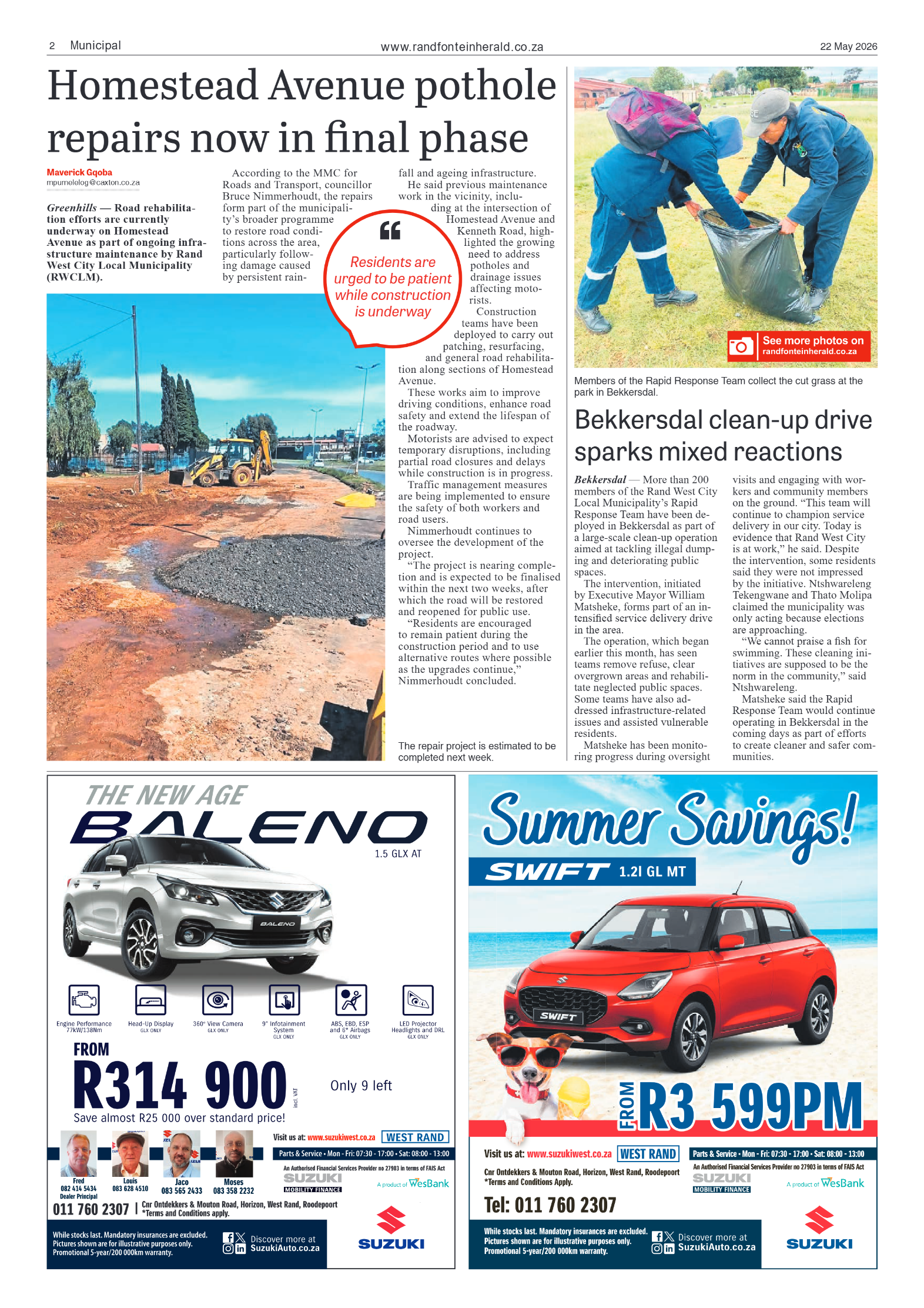 Randfontein Herald 22 May 2026 page 2
