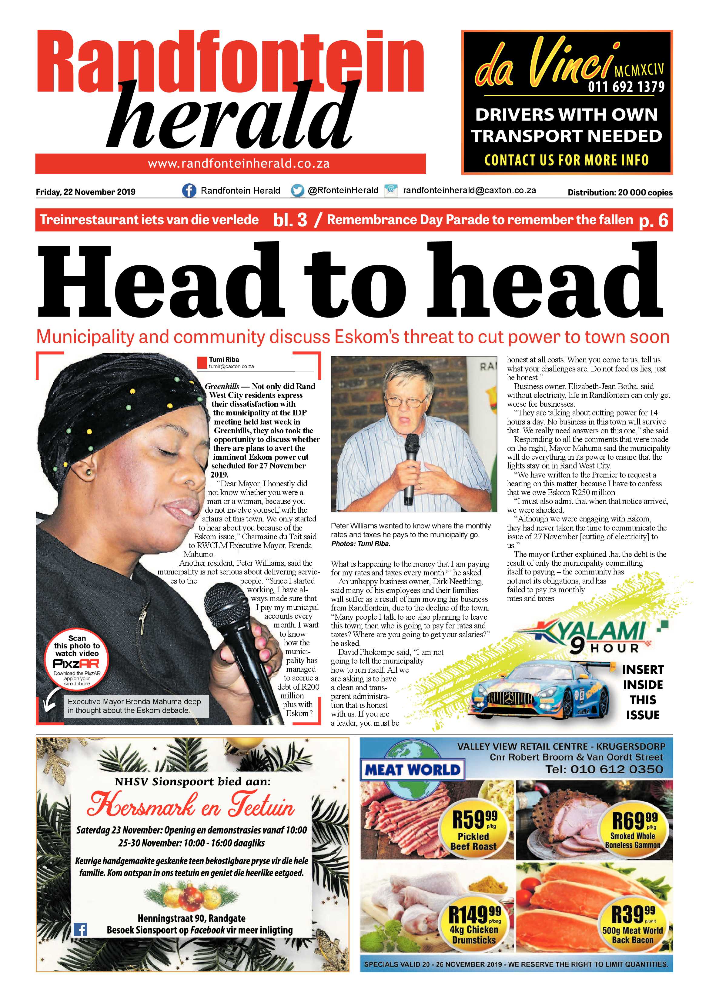 Randfontein Herald 22 November 2019 page 1