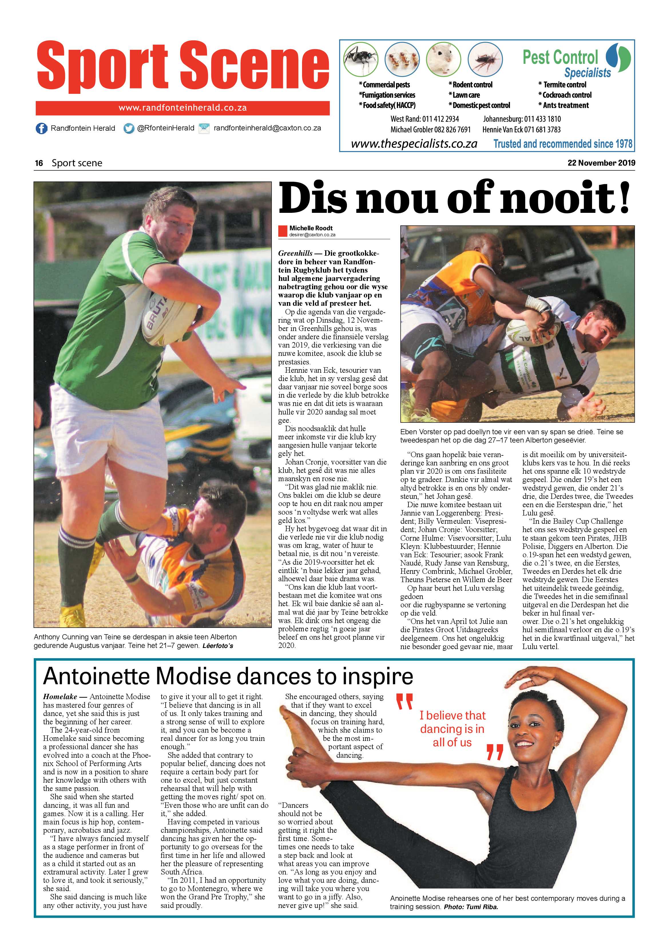 Randfontein Herald 22 November 2019 page 16