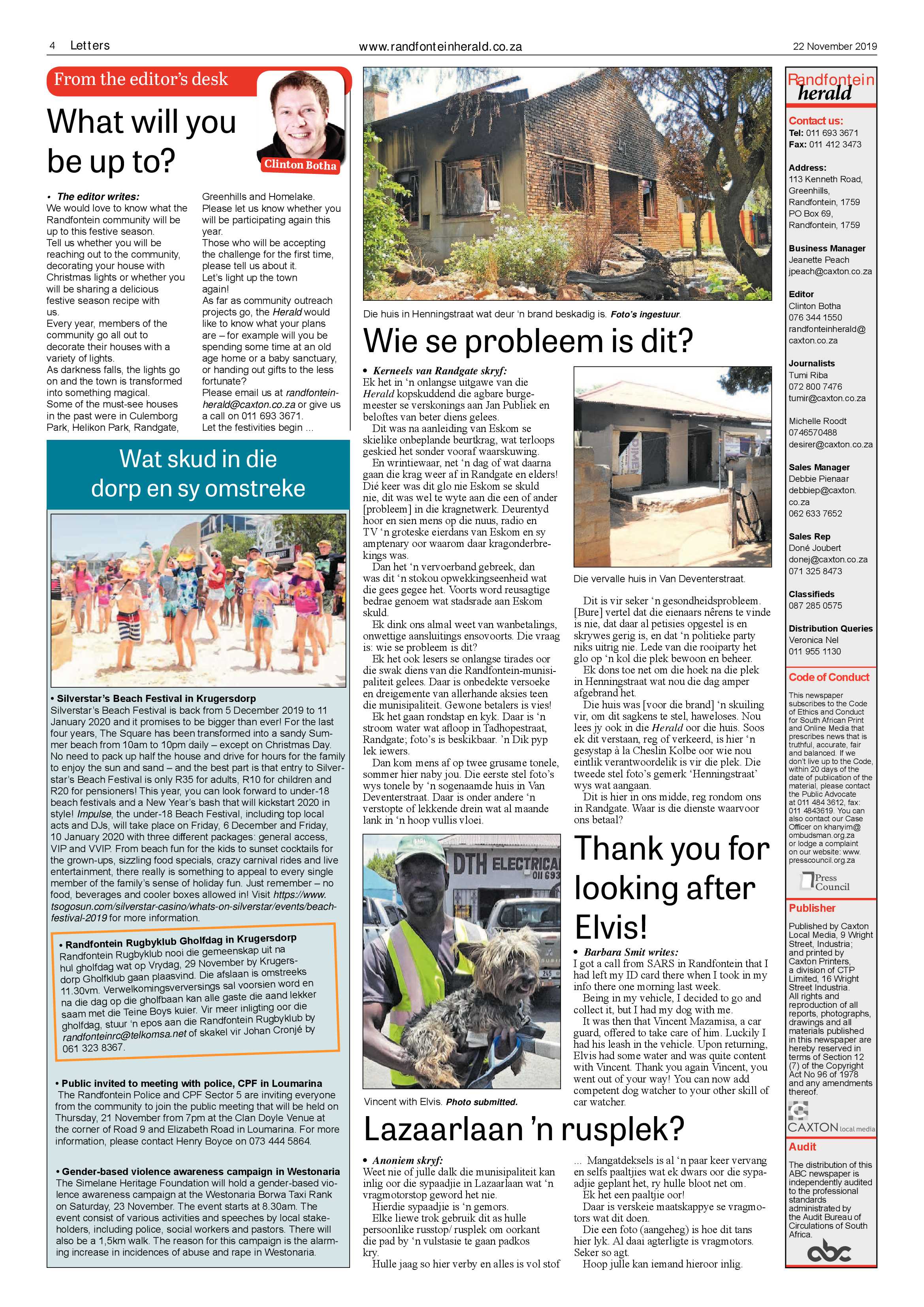 Randfontein Herald 22 November 2019 page 4