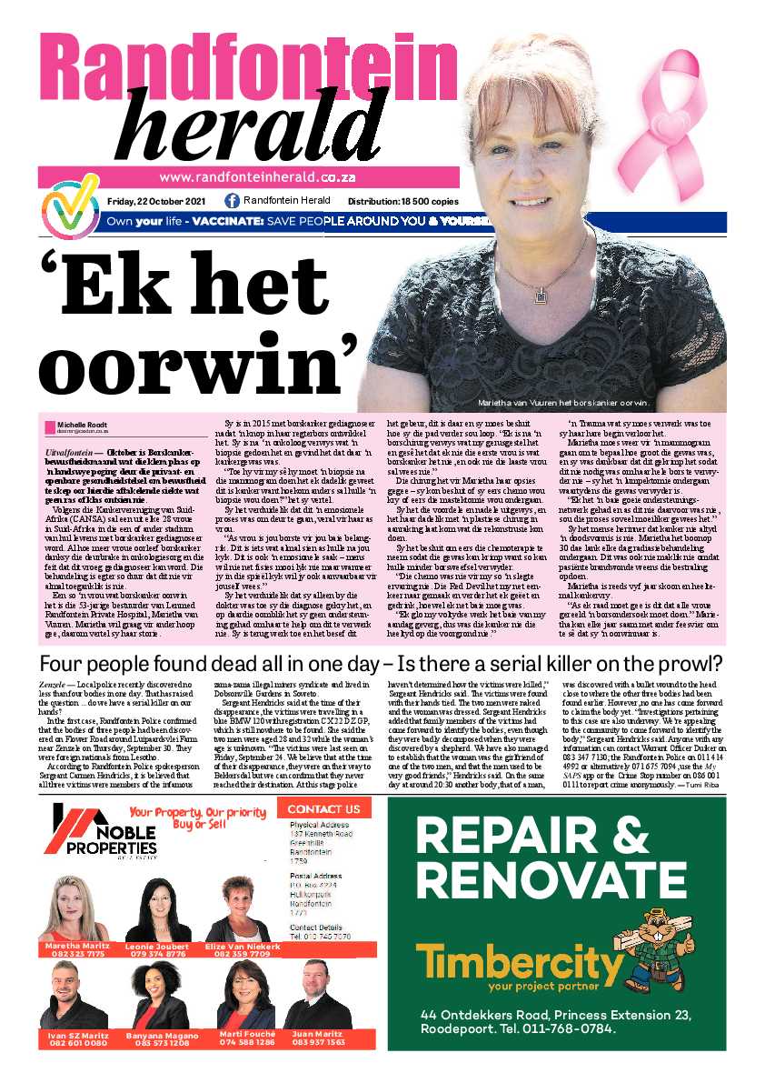Randfontein Herald 22 October 2021 page 1