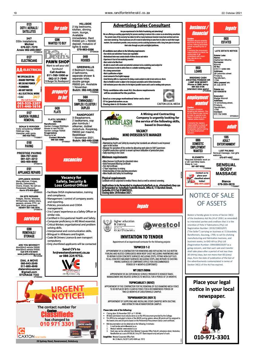 Randfontein Herald 22 October 2021 page 10