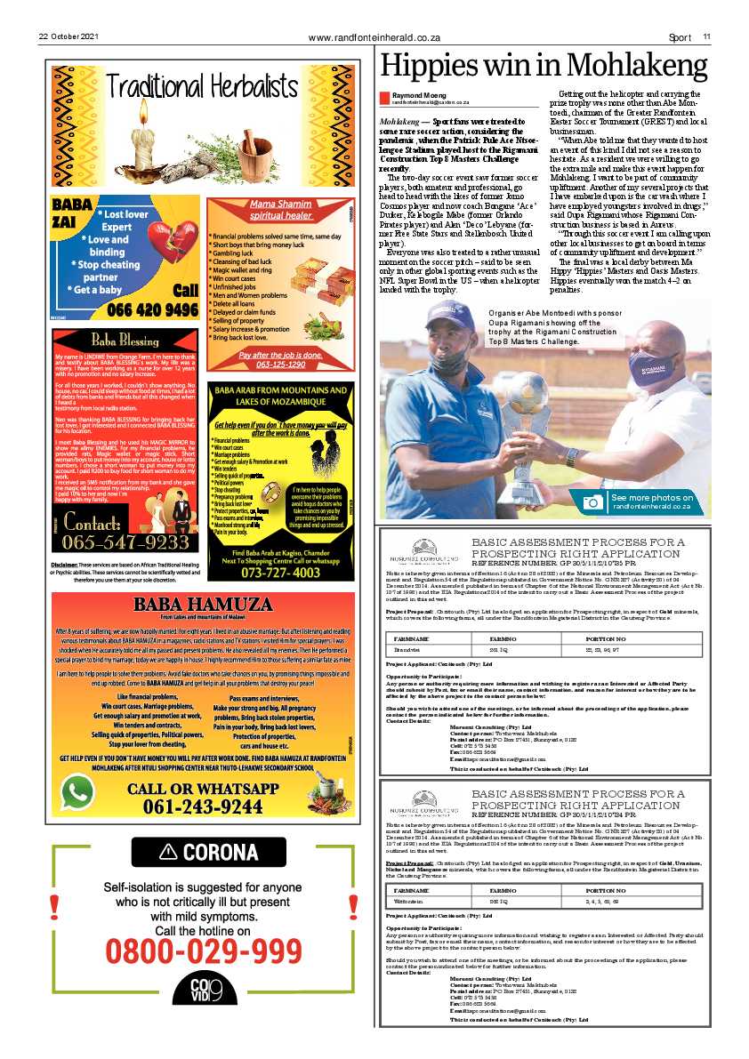 Randfontein Herald 22 October 2021 page 11