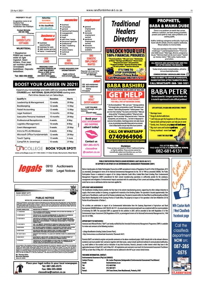 Randfontein Herald 23 April 2021 page 11