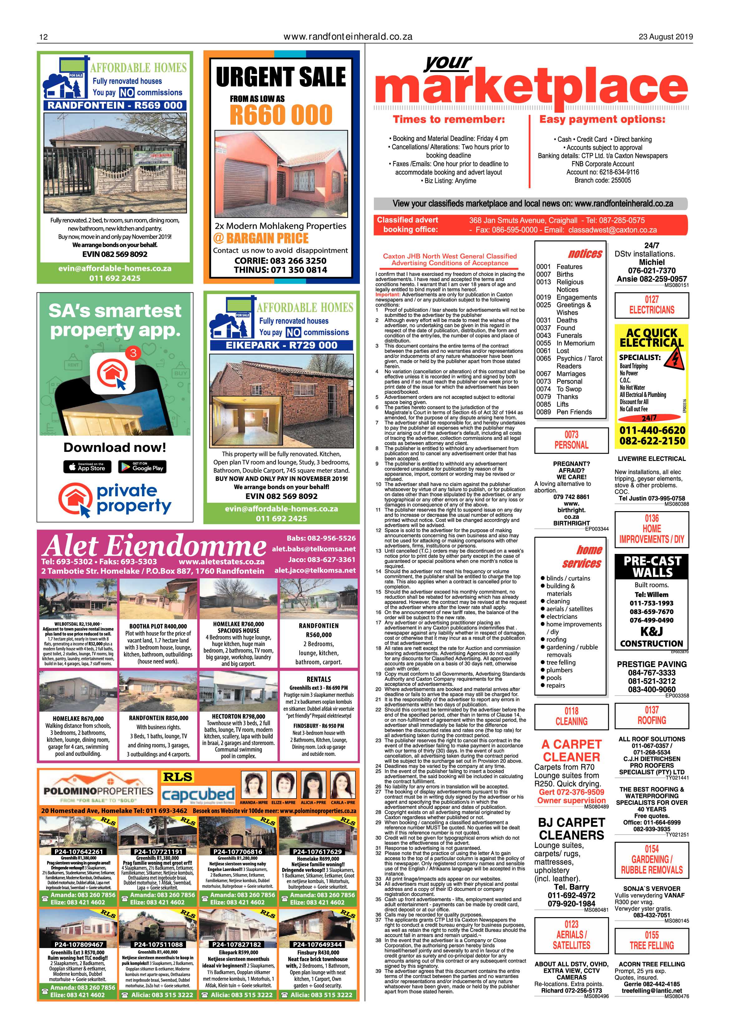 Randfontein Herald 23 August 2019 page 12