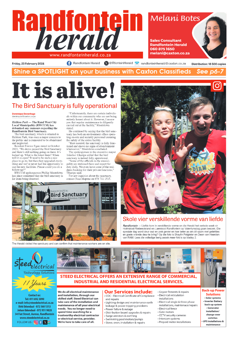 Randfontein Herald 23 February 2024 page 1