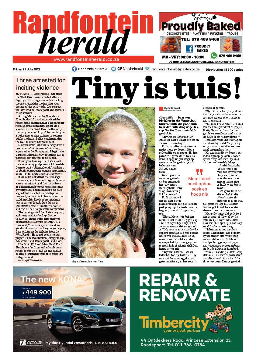 Randfontein Herald 23 July 2021 page 1