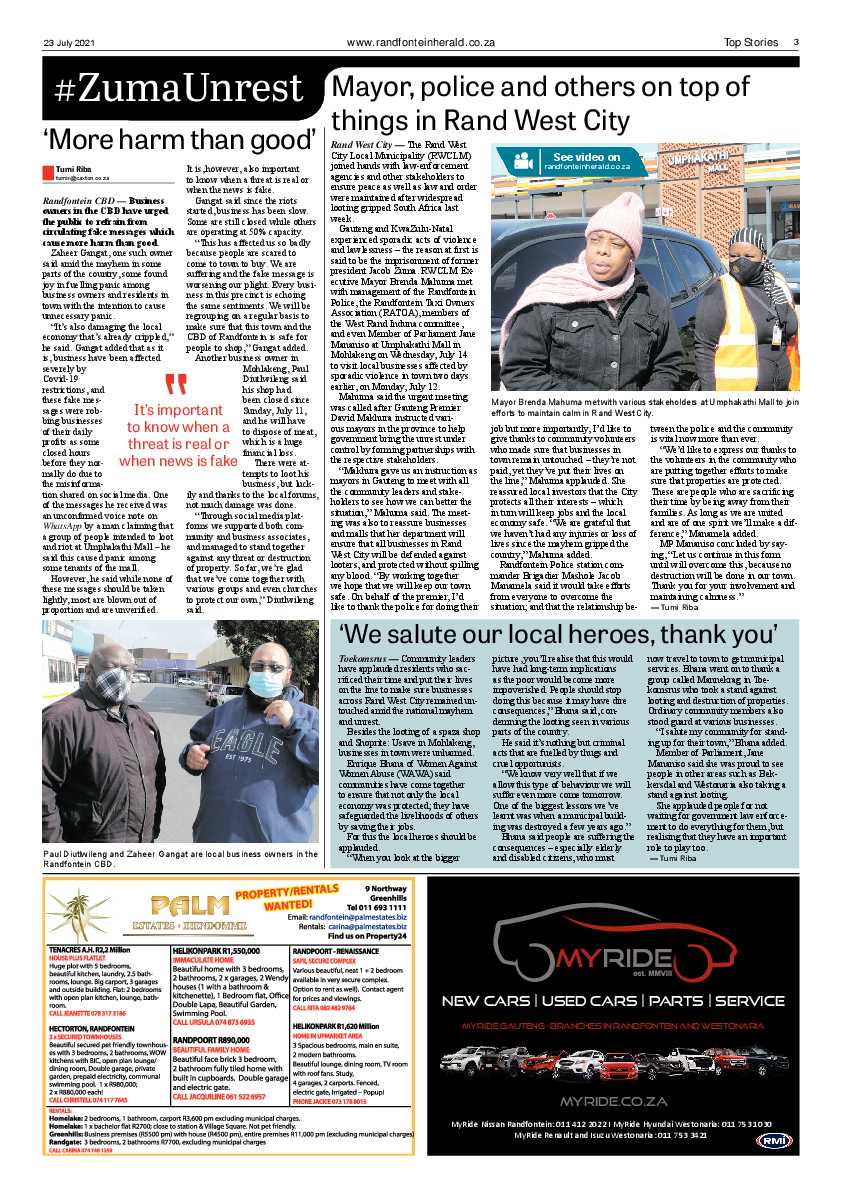Randfontein Herald 23 July 2021 page 3