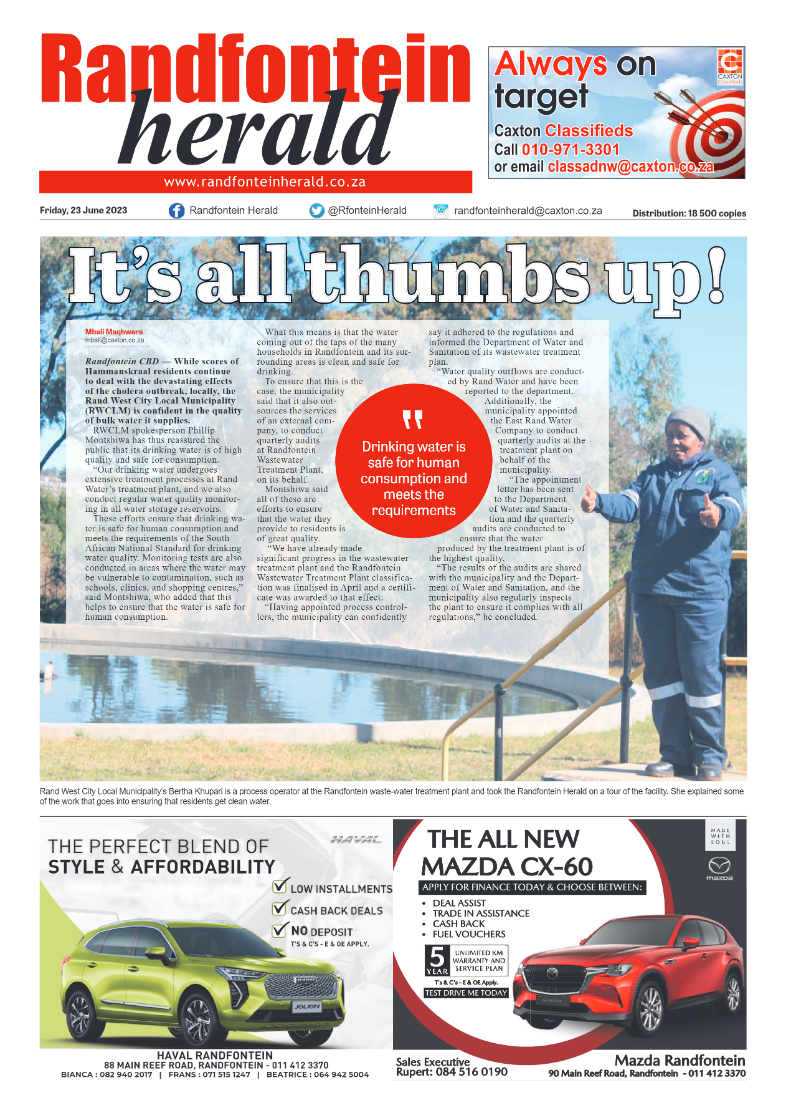 Randfontein Herald 23 June 2023 page 1