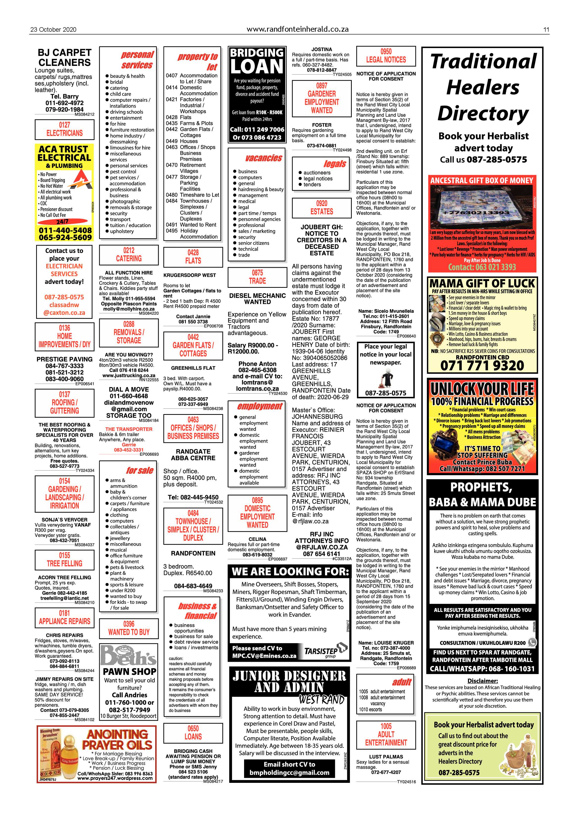 Randfontein Herald 23 October 2020 page 11