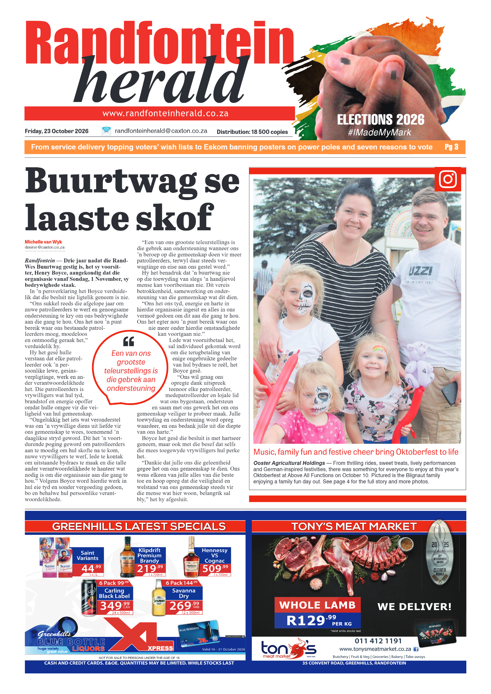 Randfontein Herald 23 October 2026 page 1