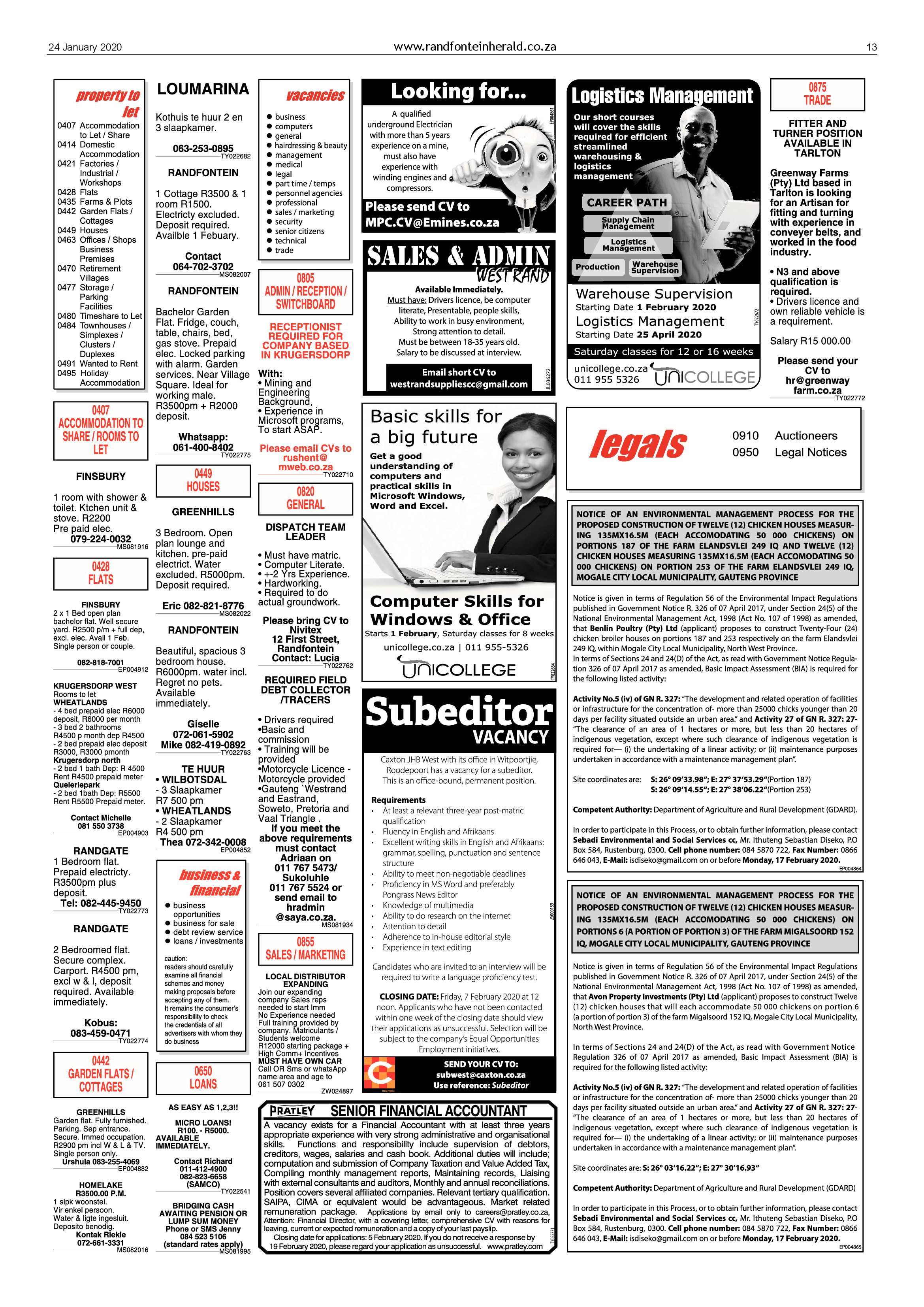 Randfontein Herald 24 January 2020 page 13