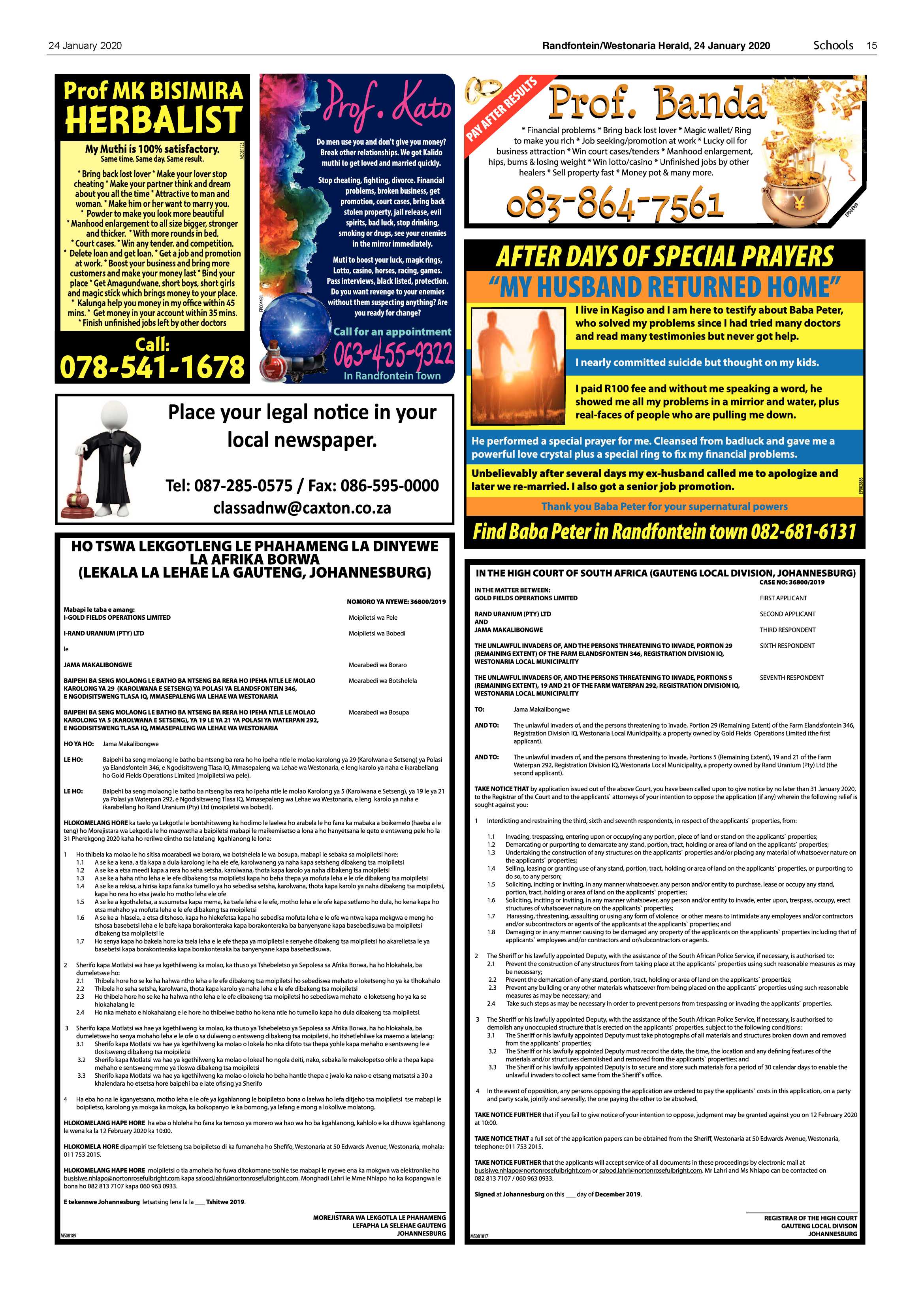 Randfontein Herald 24 January 2020 page 15