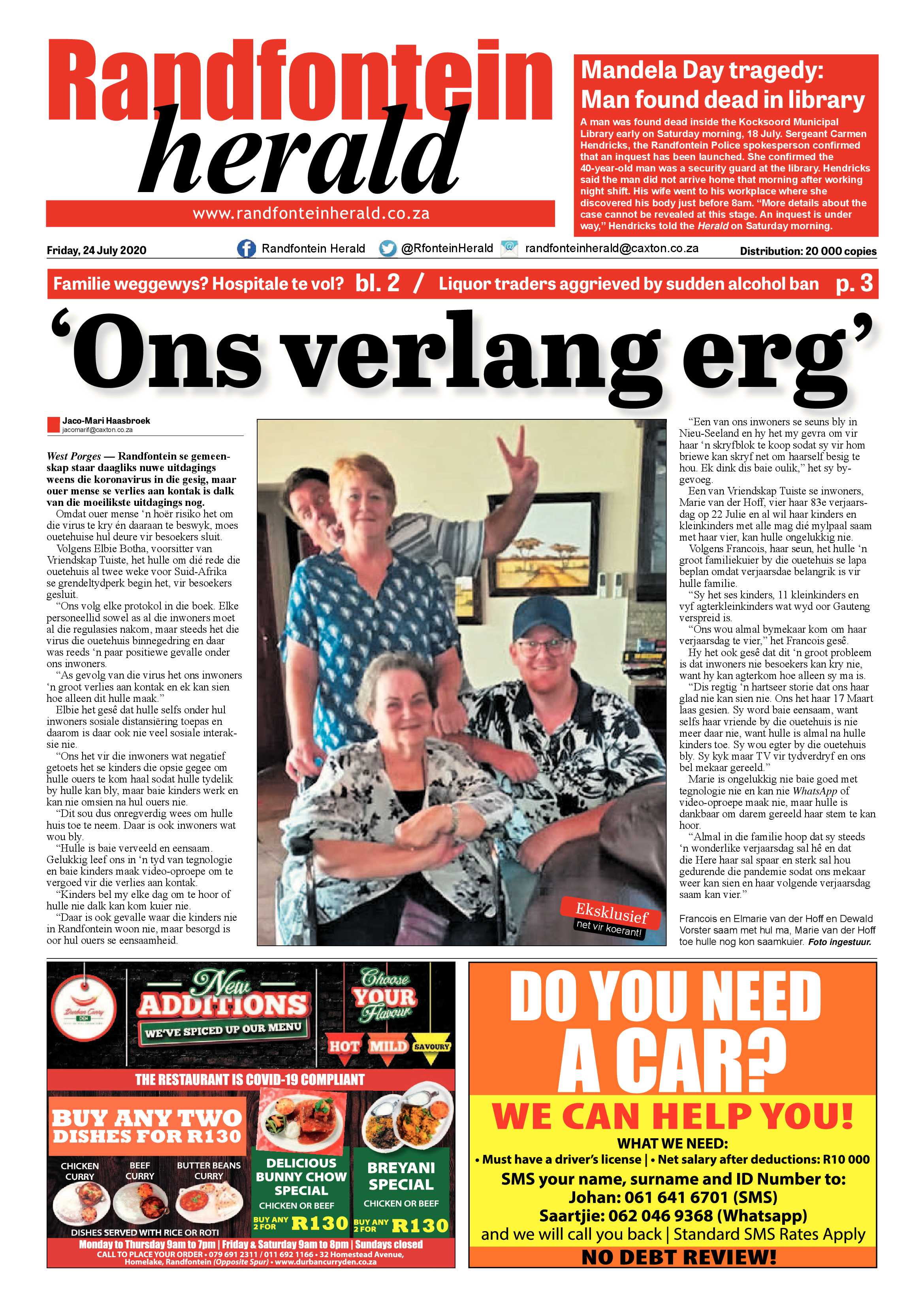 Randfontein Herald 24 July 2020 page 1