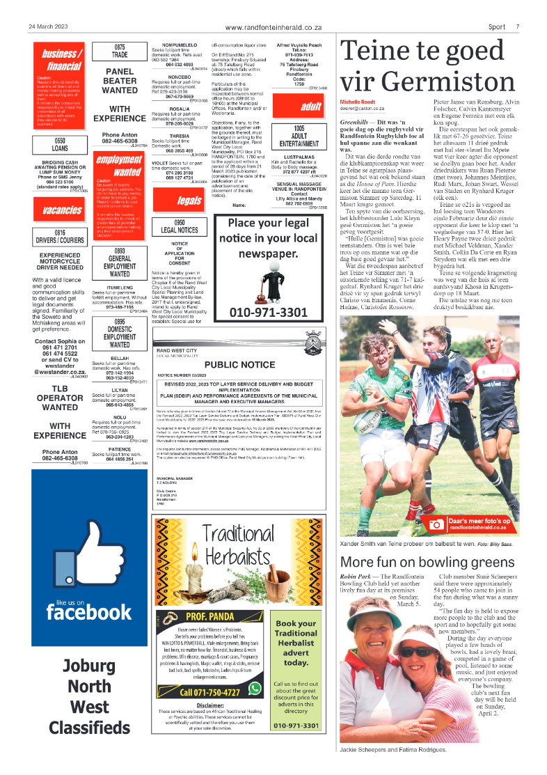 Randfontein Herald 24 March 2023 page 7