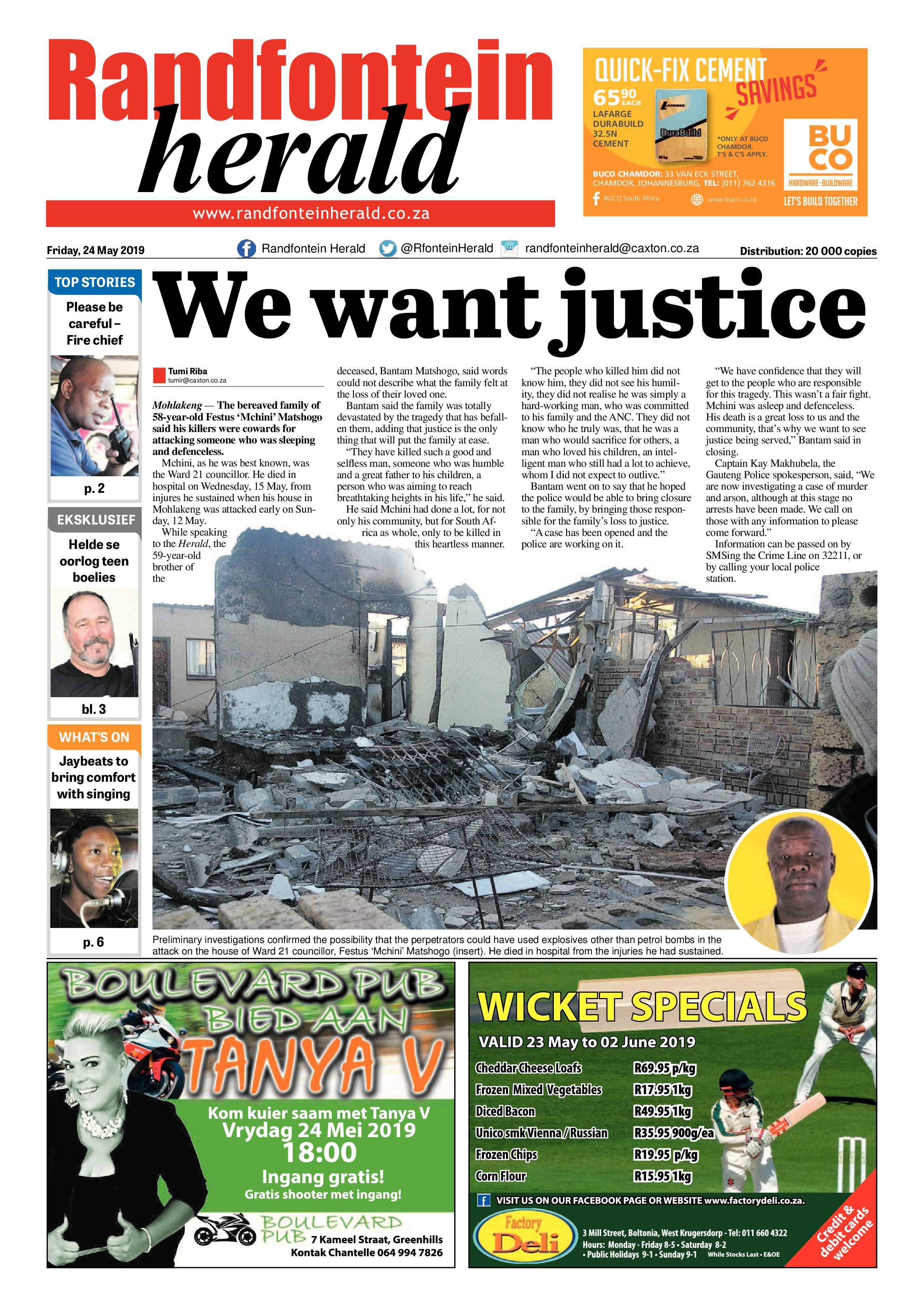 Randfontein Herald 24 May 2019 page 1