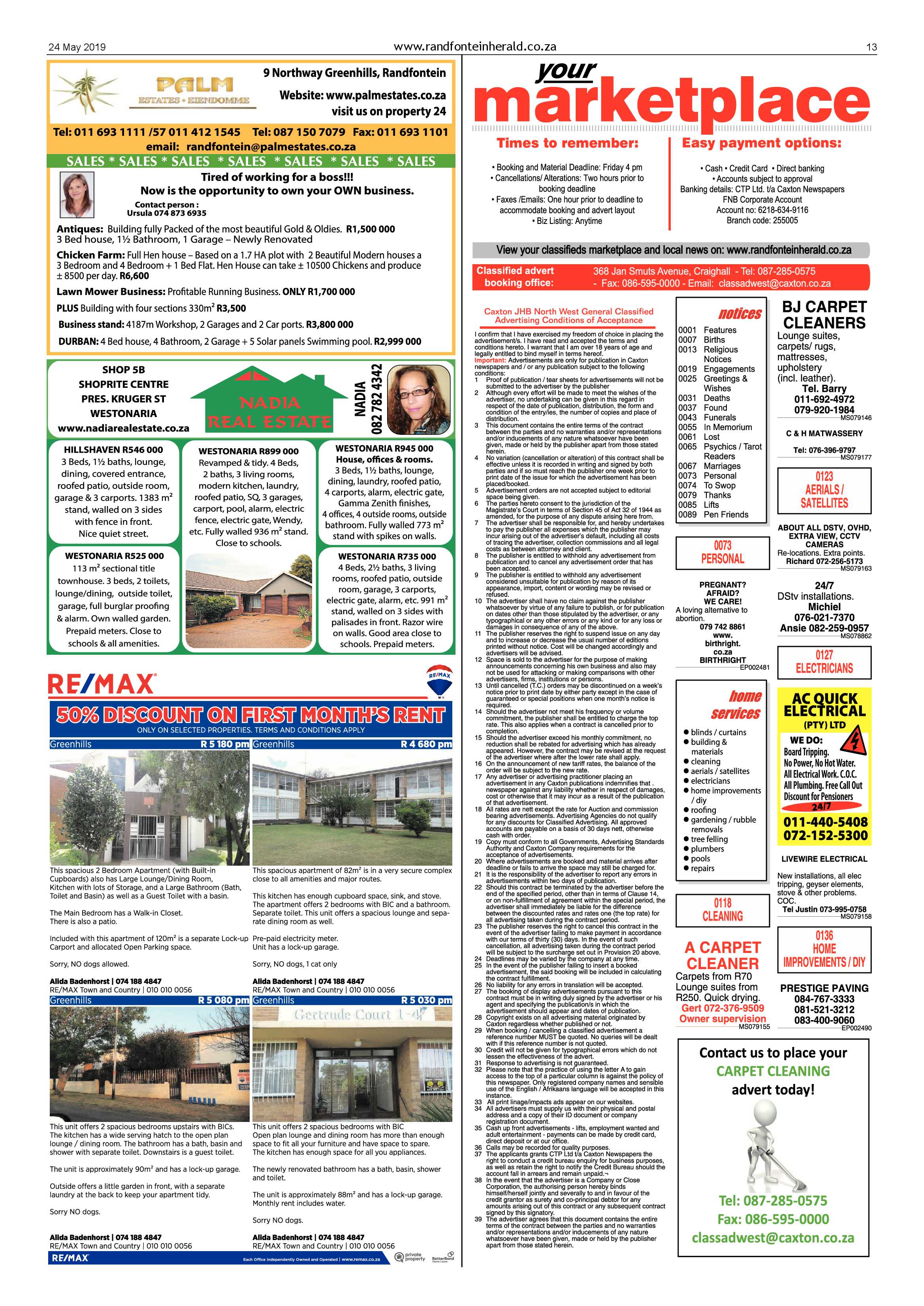 Randfontein Herald 24 May 2019 page 13