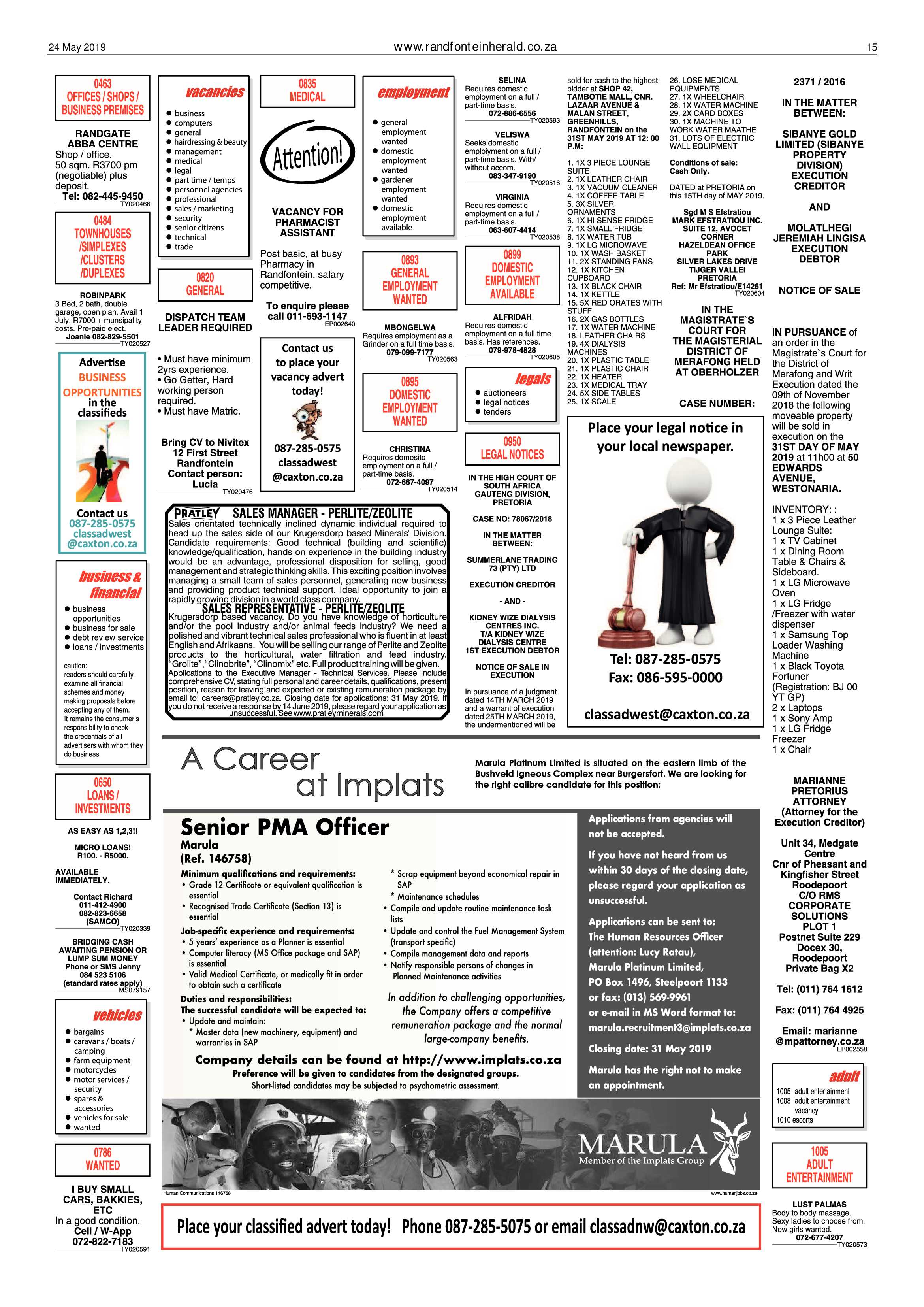 Randfontein Herald 24 May 2019 page 15