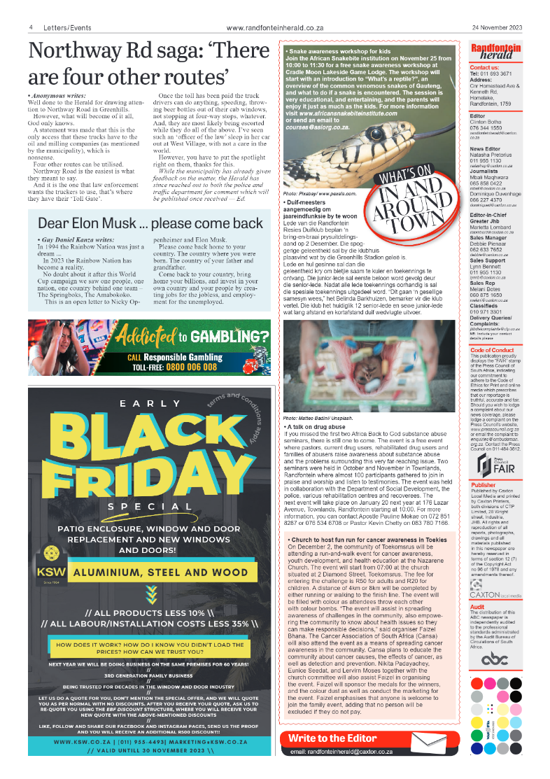 Randfontein Herald 24 November 2023 page 4