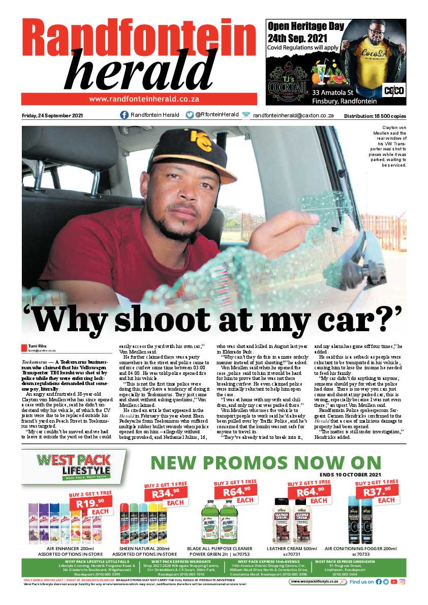 Randfontein Herald 24 September 2021 page 1