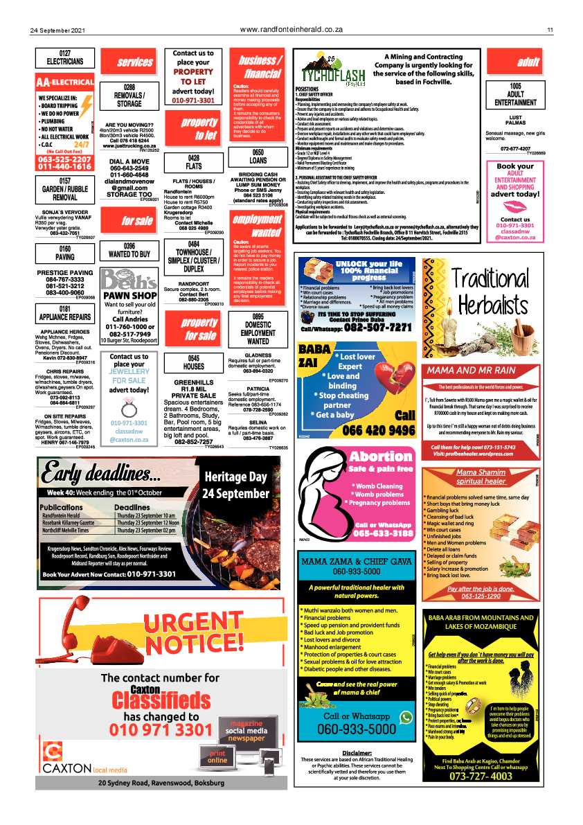 Randfontein Herald 24 September 2021 page 11