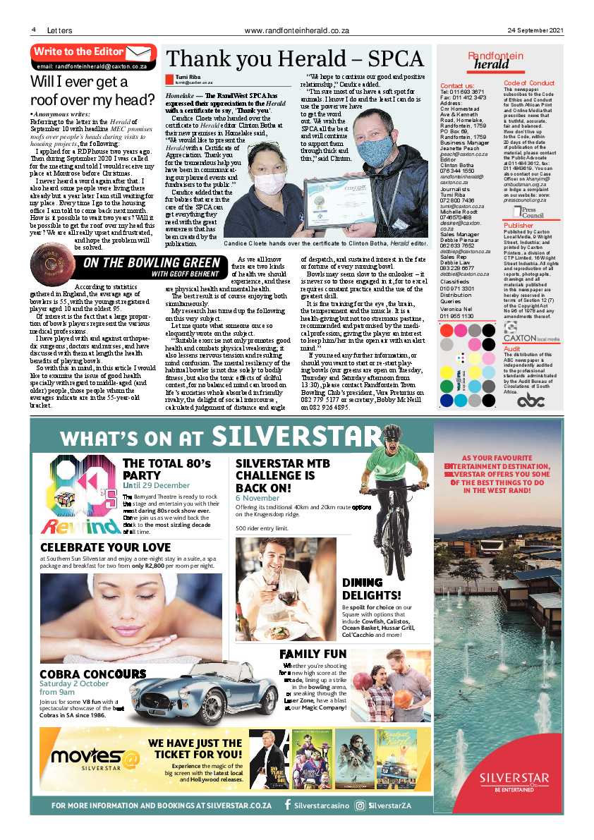 Randfontein Herald 24 September 2021 page 4