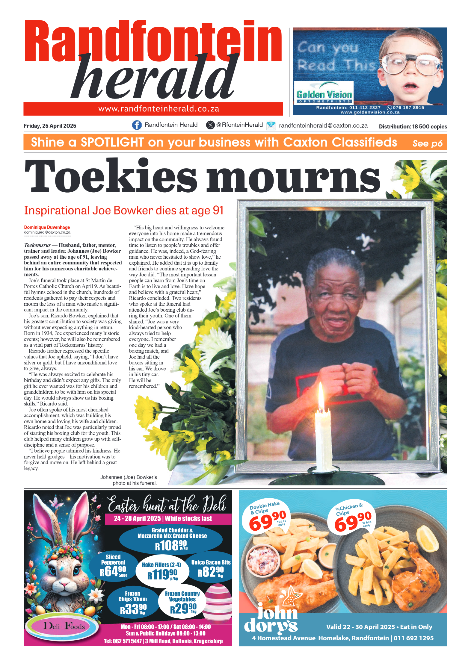 Randfontein Herald 25 April 2025 page 1