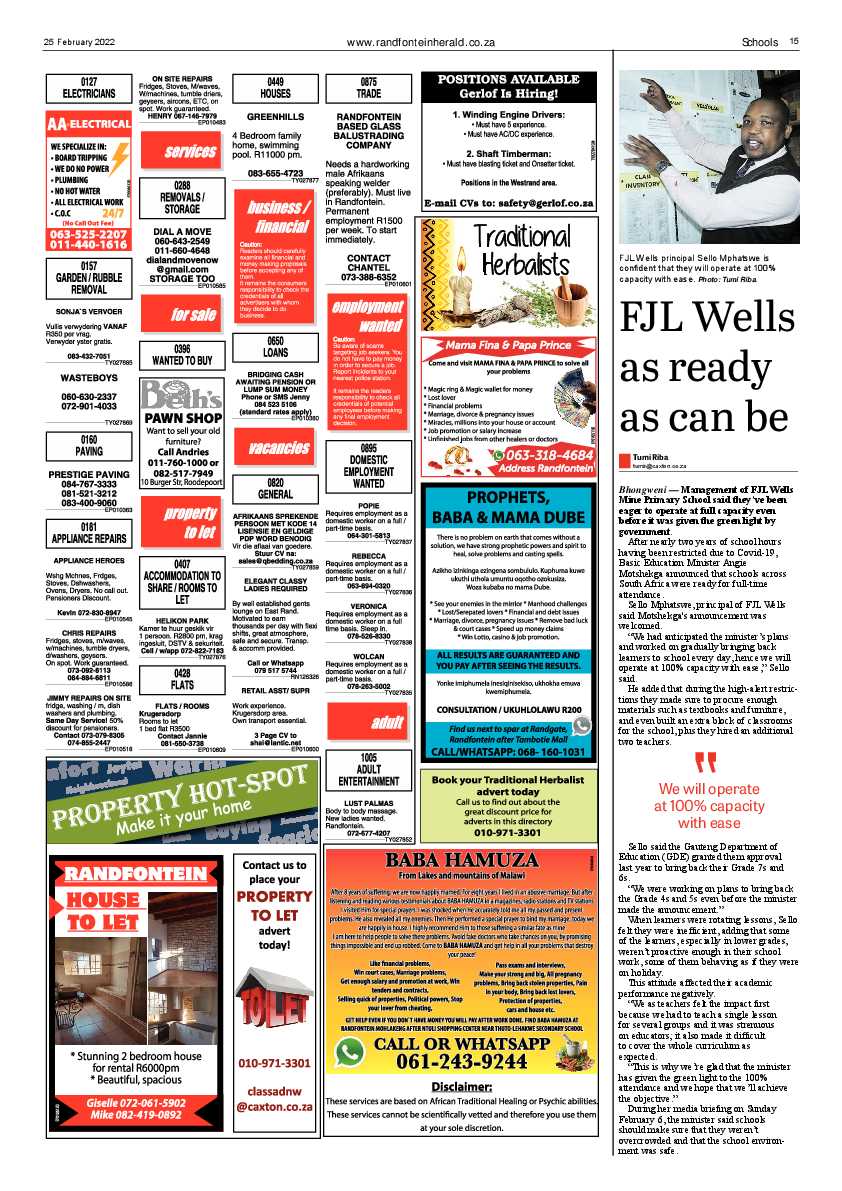 Randfotnein Herald 25 February 2022 page 15