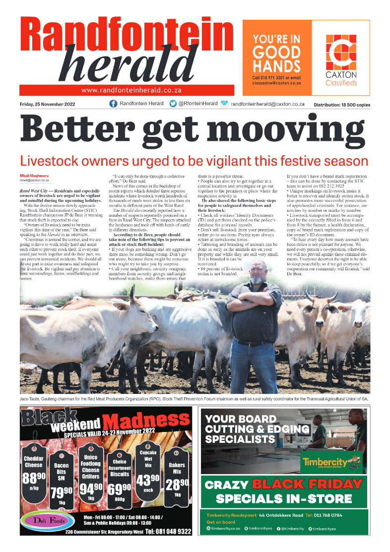 Randfontein Herald 25 November 2022 page 1