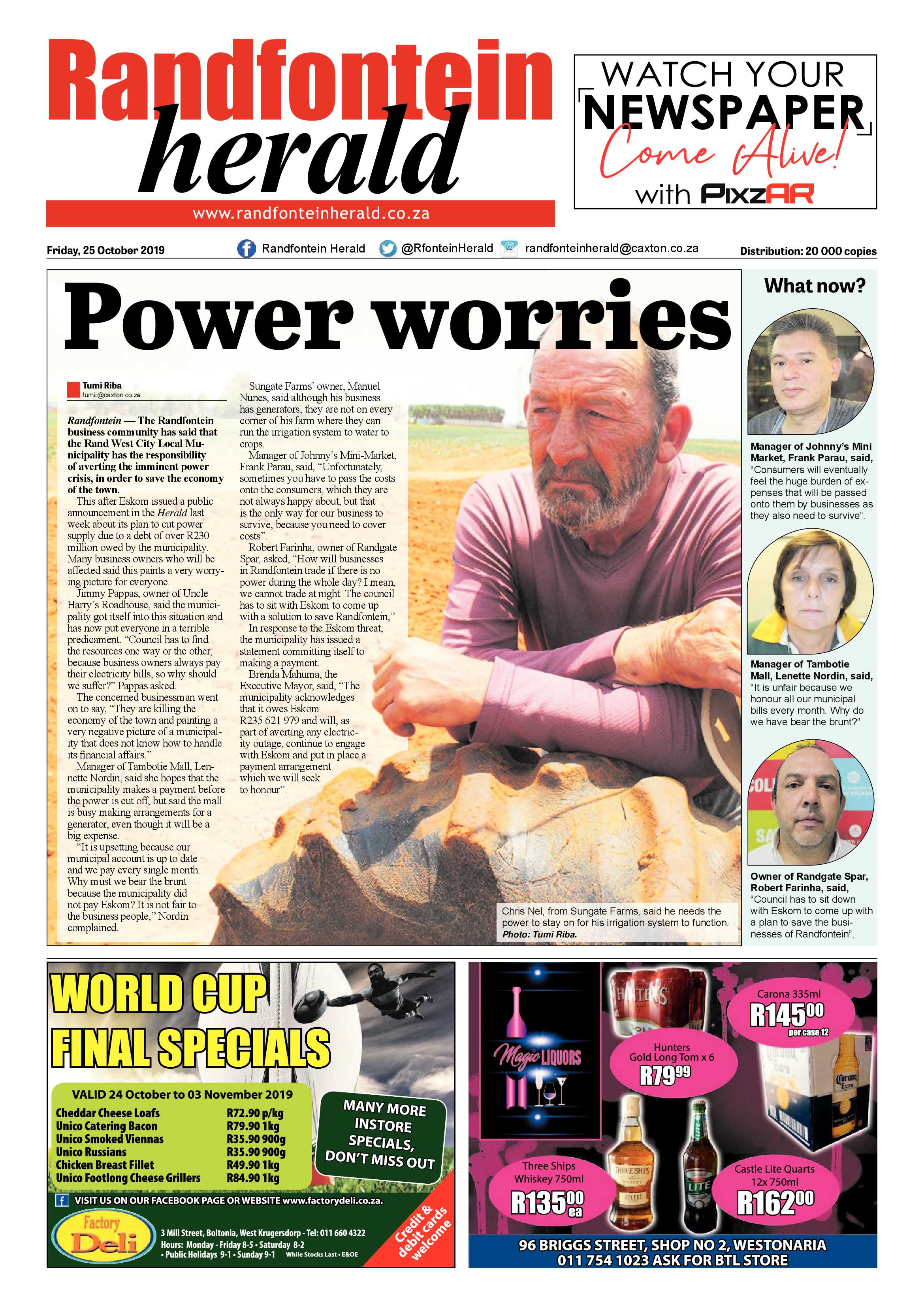 Randfontein Herald 25 October 2019 page 1