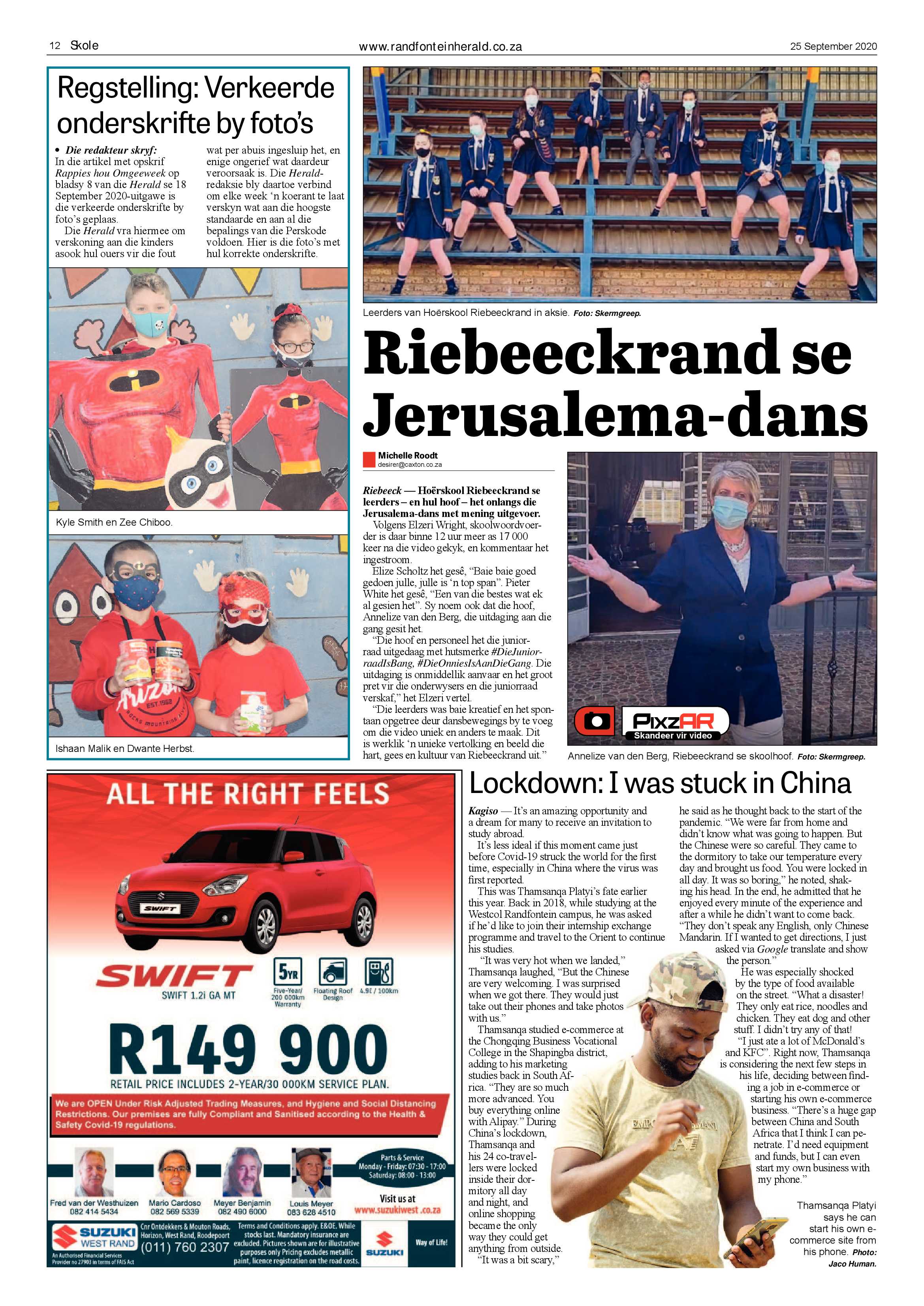 Randfontein Herald 25 September 2020 page 12