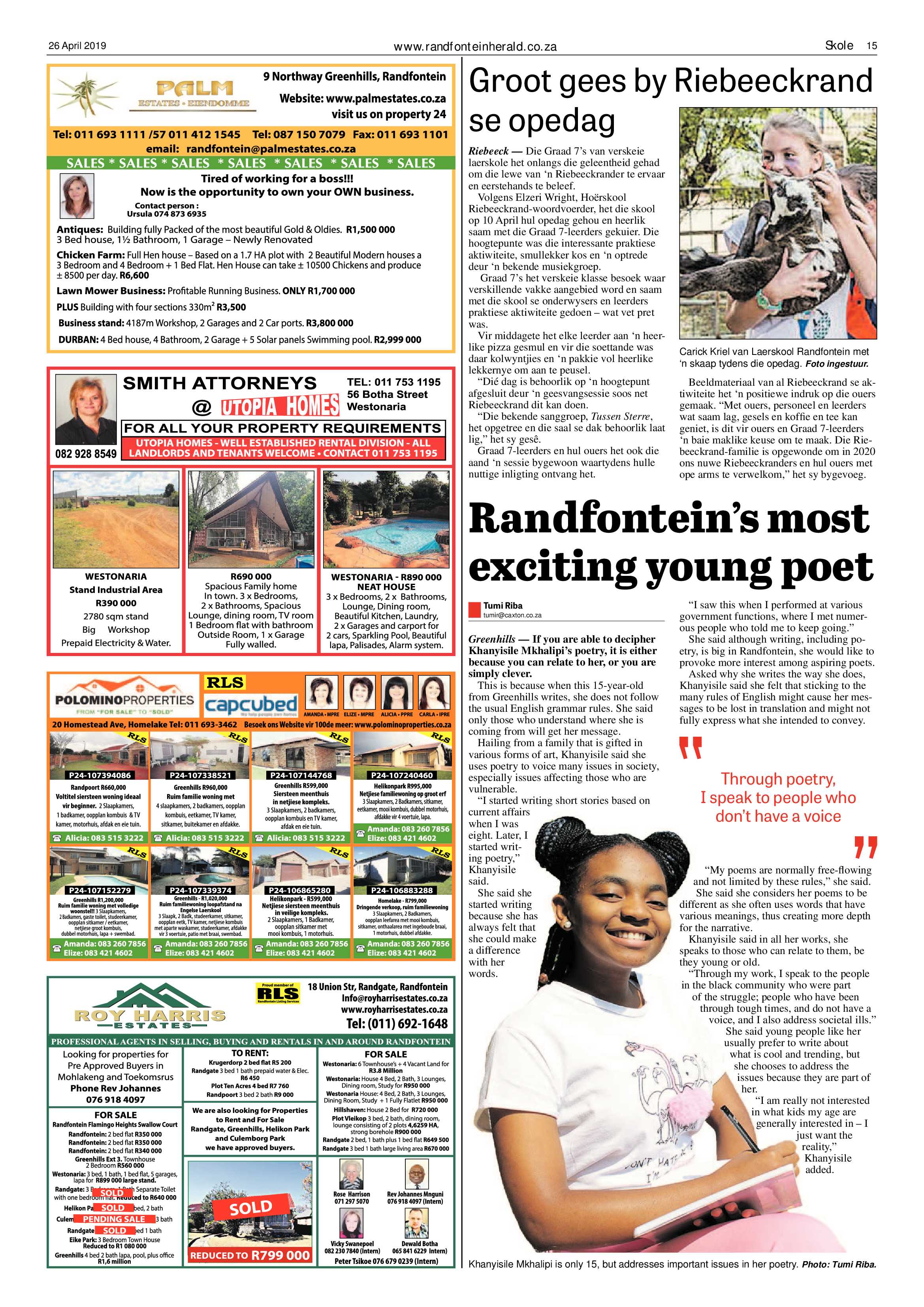 Randfontein Herald 26 April 2019 page 15