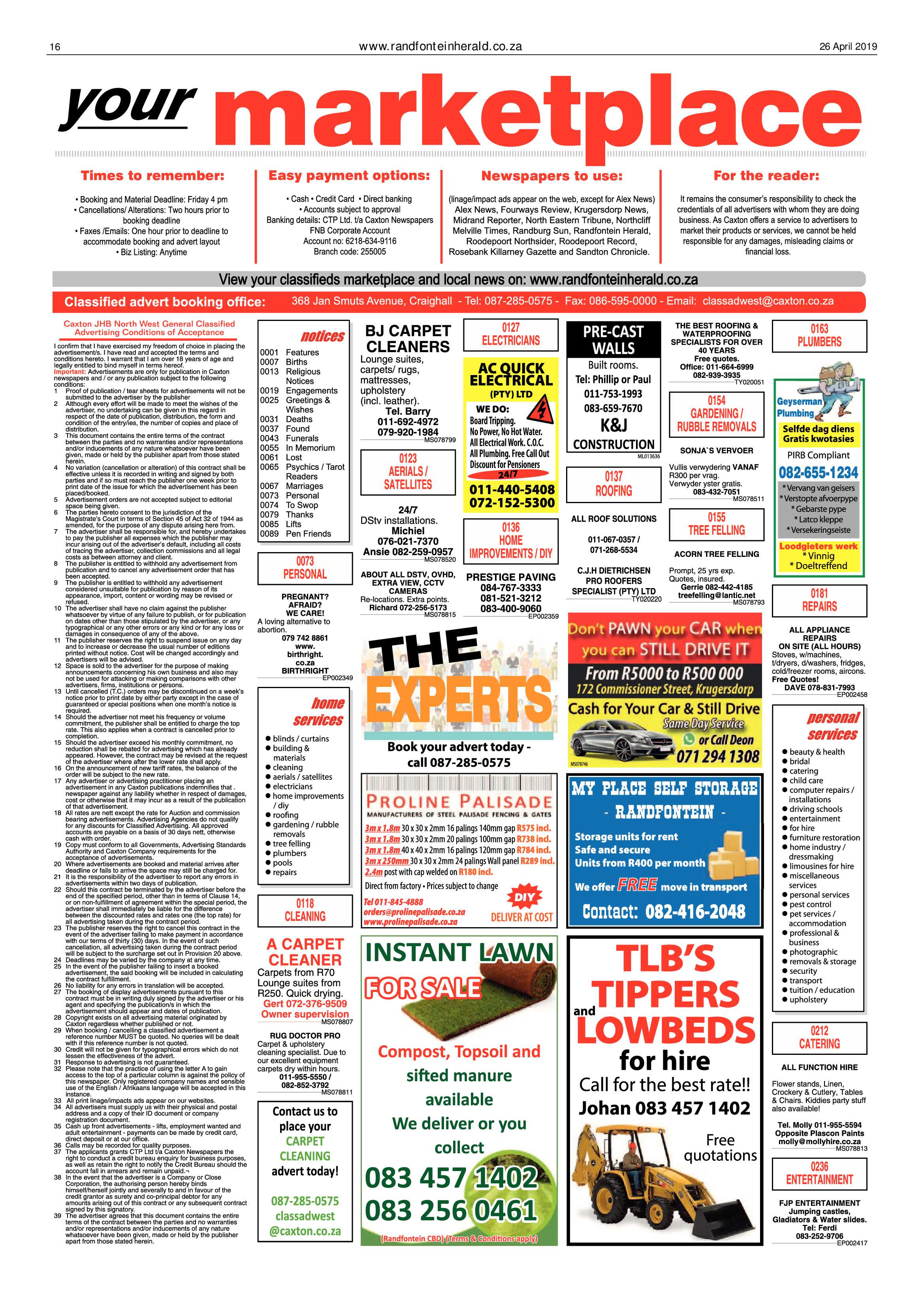 Randfontein Herald 26 April 2019 page 16