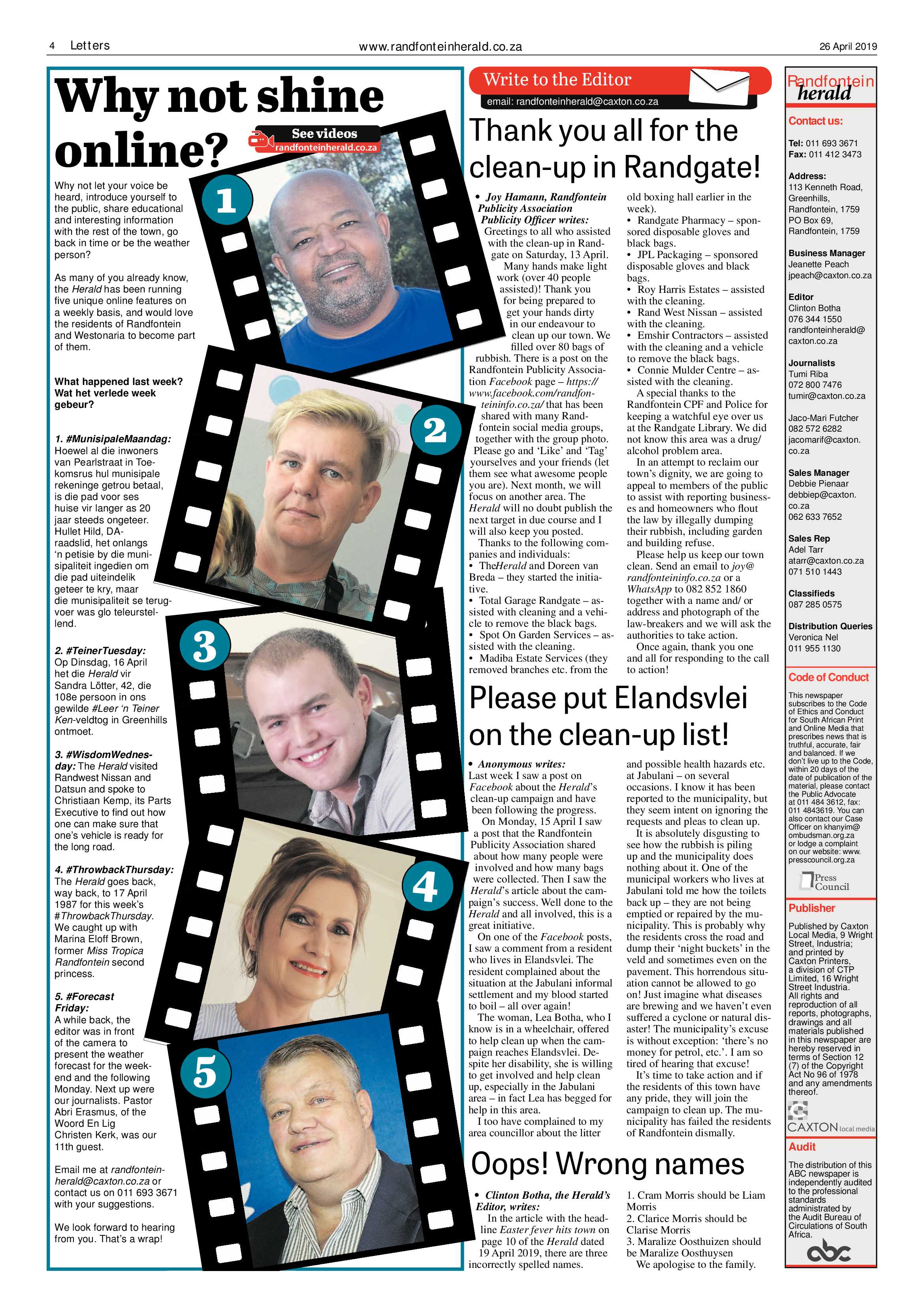 Randfontein Herald 26 April 2019 page 4
