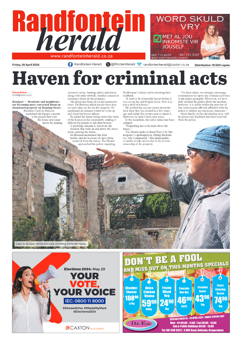 Randfontein Herald 26 April 2024 page 1