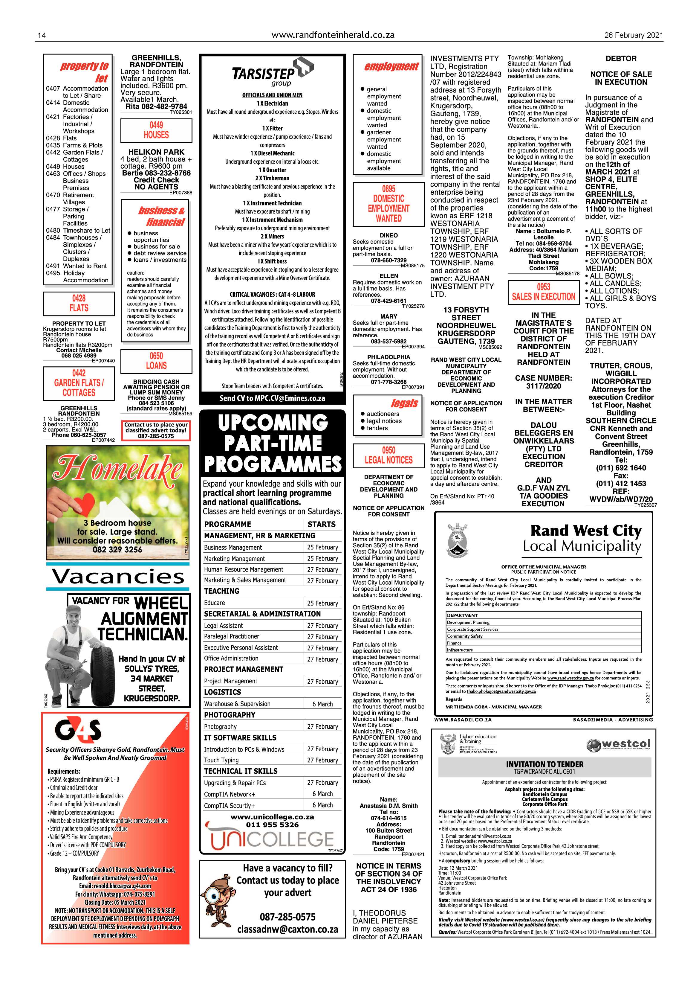 Randfontein Herald 26 February 2021 page 14