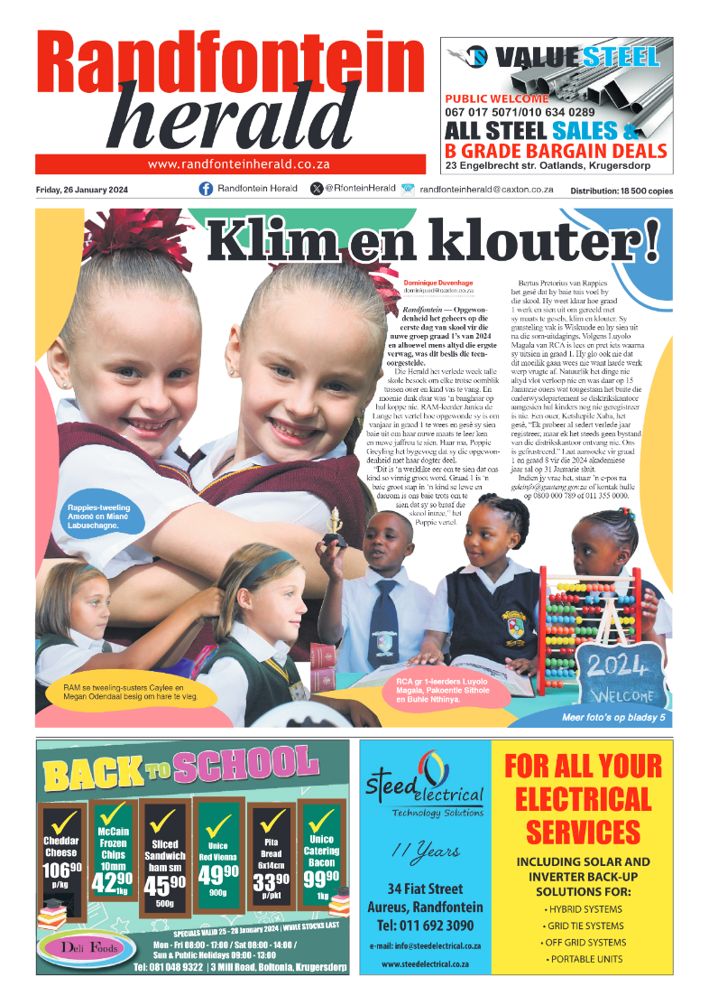 Randfontein Herald 26 January 2024 page 1
