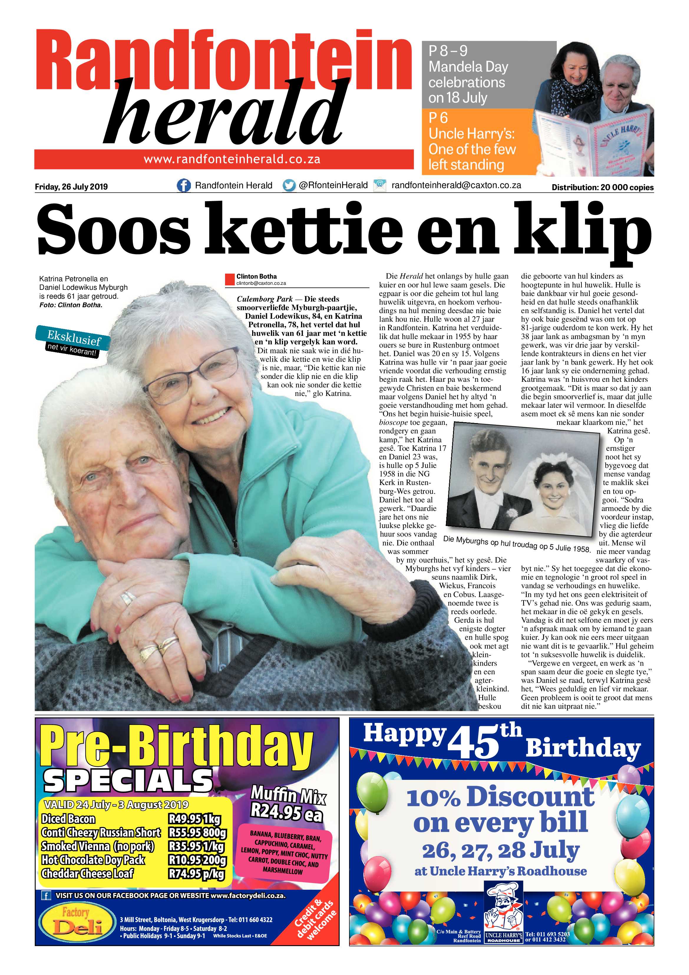 Randfontein Herald 26 July 2019 page 1