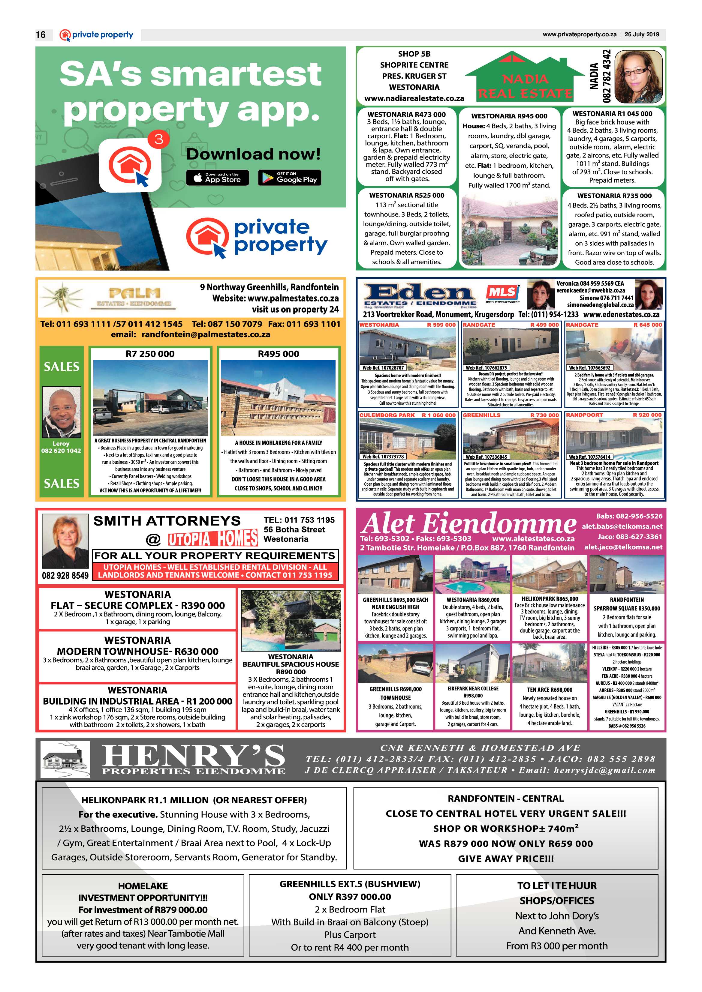 Randfontein Herald 26 July 2019 page 16
