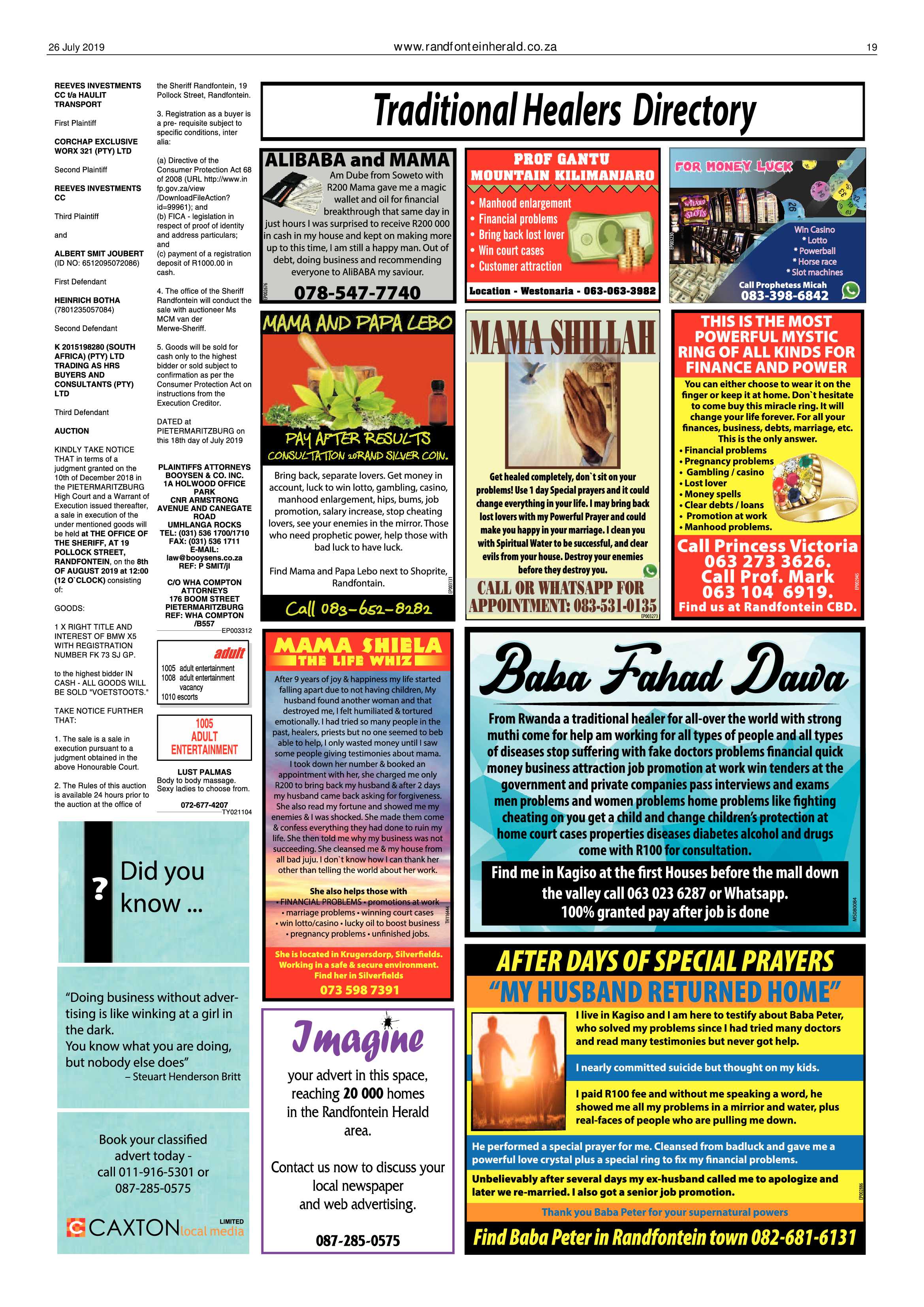 Randfontein Herald 26 July 2019 page 19